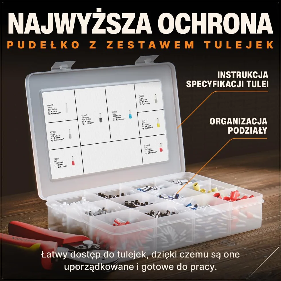 BAURIX Końcówek kablowych 1200 sztuk Zestaw DIN 0,5-10 mm² Izolowanych tulejek