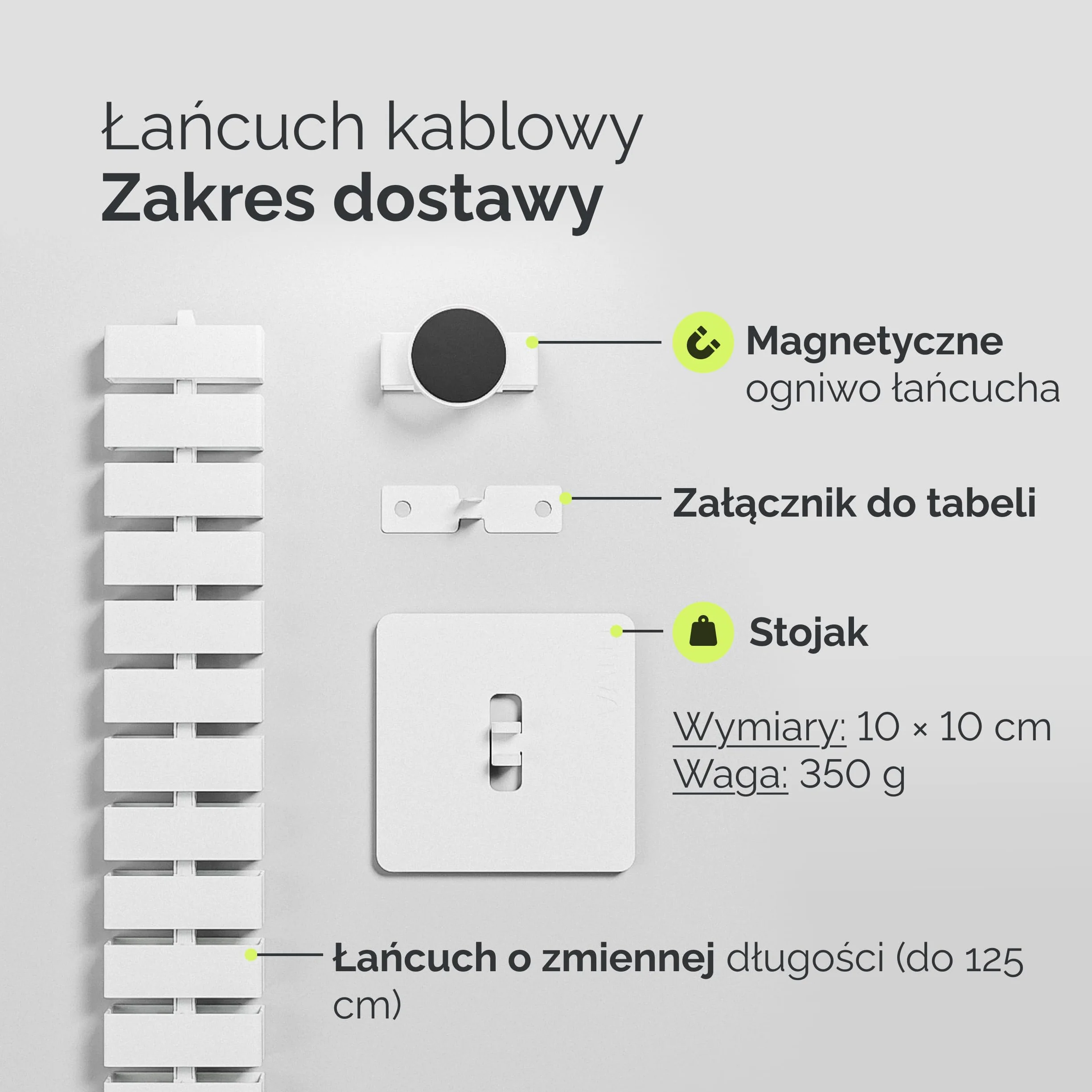 VALU prowadnik kabli 125 cm magnetyczny regulowany stalowa podstawa