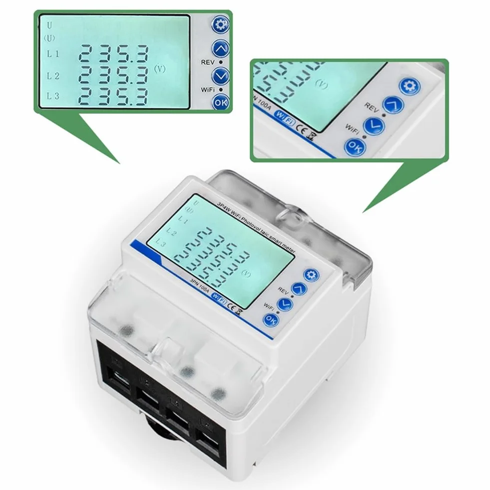 Tuya 3-Fazowy Licznik KWh WiFi 380V 100A Dwukierunkowy Przekaźnik Ograniczenia Prądu