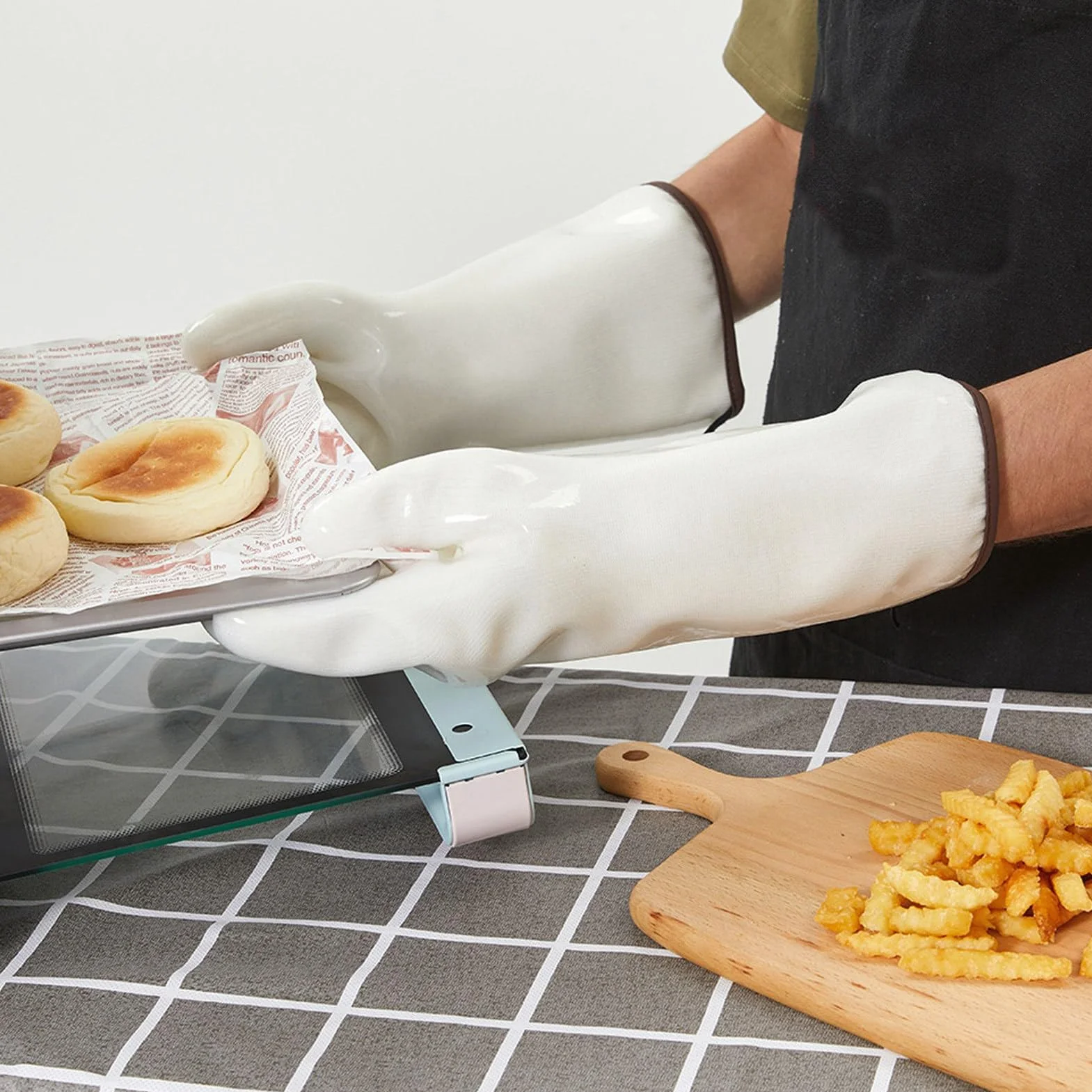 Silikonowe rękawice kuchenne wodoodporne 350°C odporne na ciepło antyprzywierające długie rękawice BBQ do pieczenia gotowania M