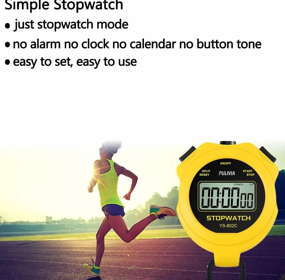 Cyfrowy stopwatch timer Only Stopwatch with ON/OFF, No Clock No Date Silent Simple Operation Children Friendly, PULIVIA Sport Stopwatch for Kids Coaches Running Swimming Sports Training Yellow