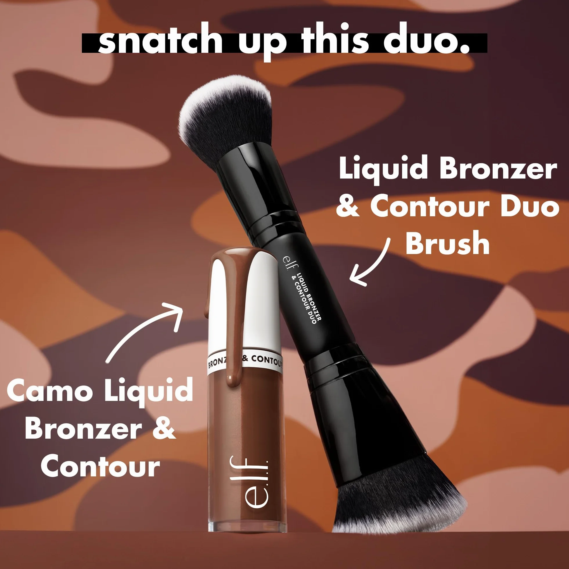 e.l.f. Camo Liquid bronzer i kontur, wysoko pigmentowany, naturalny blask, widoczna tekstura, trwała, zaokrąglony aplikator, wegański, nietestowany na zwierzętach, 5 średni