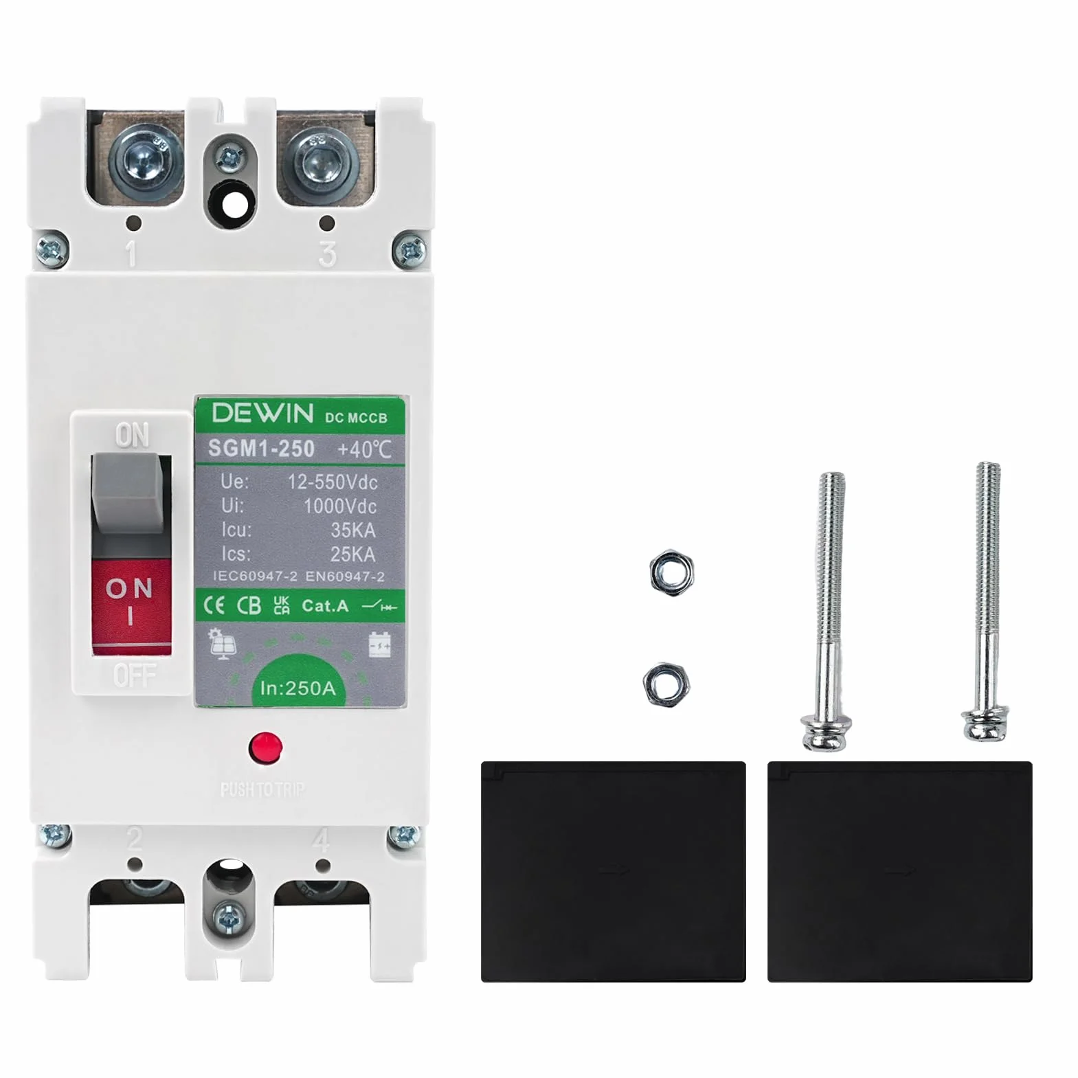 DEWIN Wyłącznik prądu stałego 250A DC MCCB 2P 500V