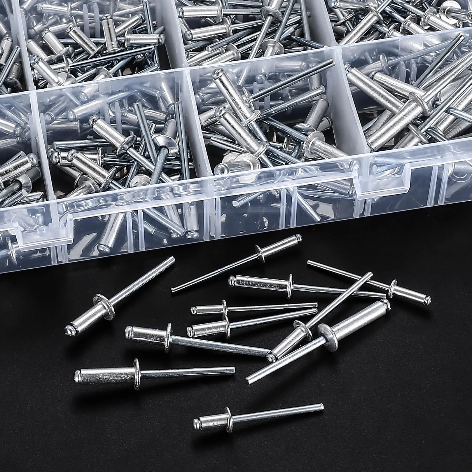 Zestaw 280 aluminiowych nitów zrywających M3 M4 M5 Pop 12 rozmiarów srebrne