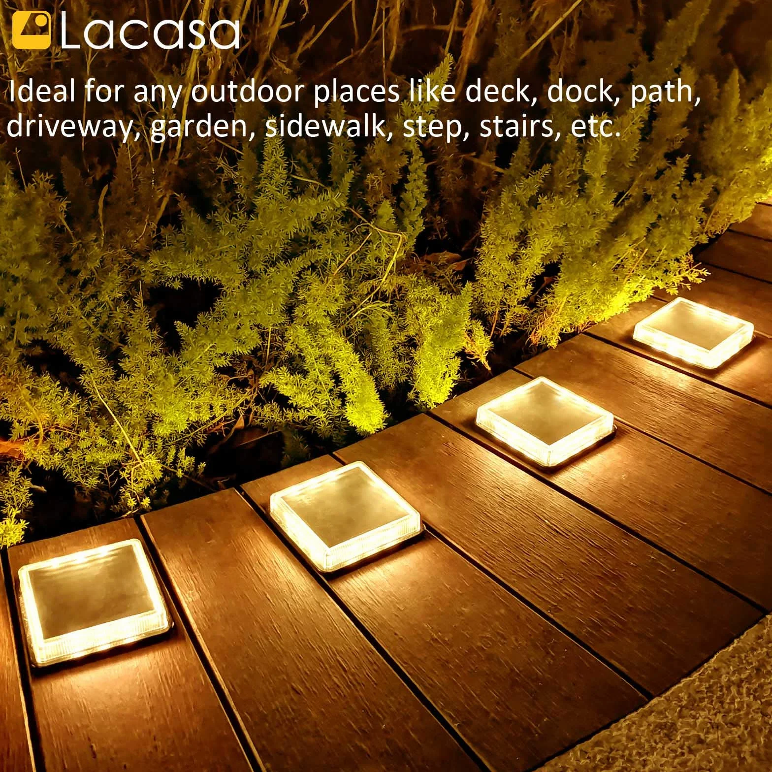 Lacasa 4 szt. Solar Lights, IP68, automatyczne włączanie/wyłączanie, oświetlenie do ścieżek ogrodowych, tarasów, schodów, patio