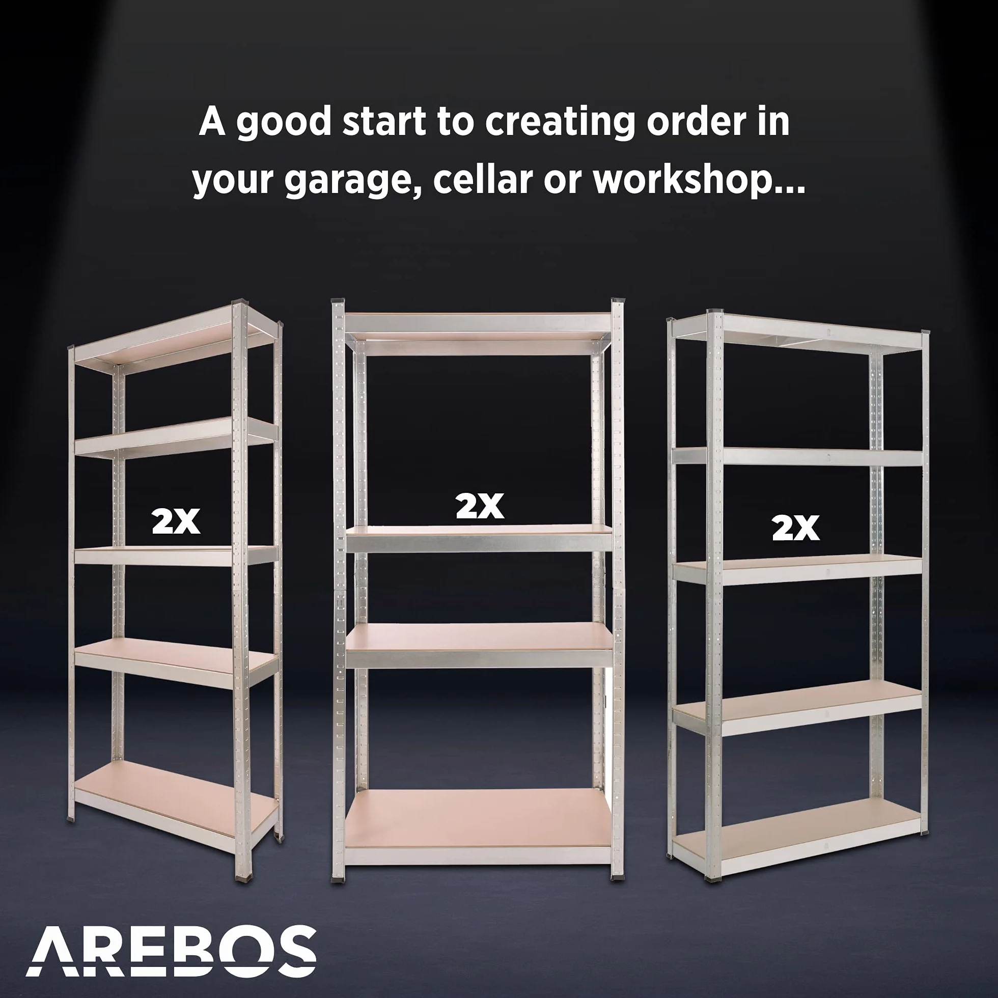 Arebos Regał do dużych obciążeń 180x75x30cm 5 paneli MDF 350kg Zestaw 2