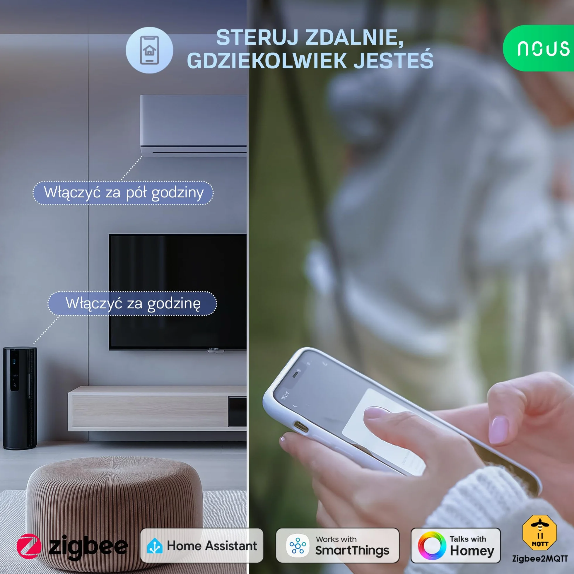 A1Z ZigBee Inteligentna wtyczka z monitorowaniem energii, 10 A, zdalne sterowanie, sterowanie głosowe, harmonogram i timer, kompatybilna z Alexa, Google Home, wymaga hubu ZigBee, 2 sztuki