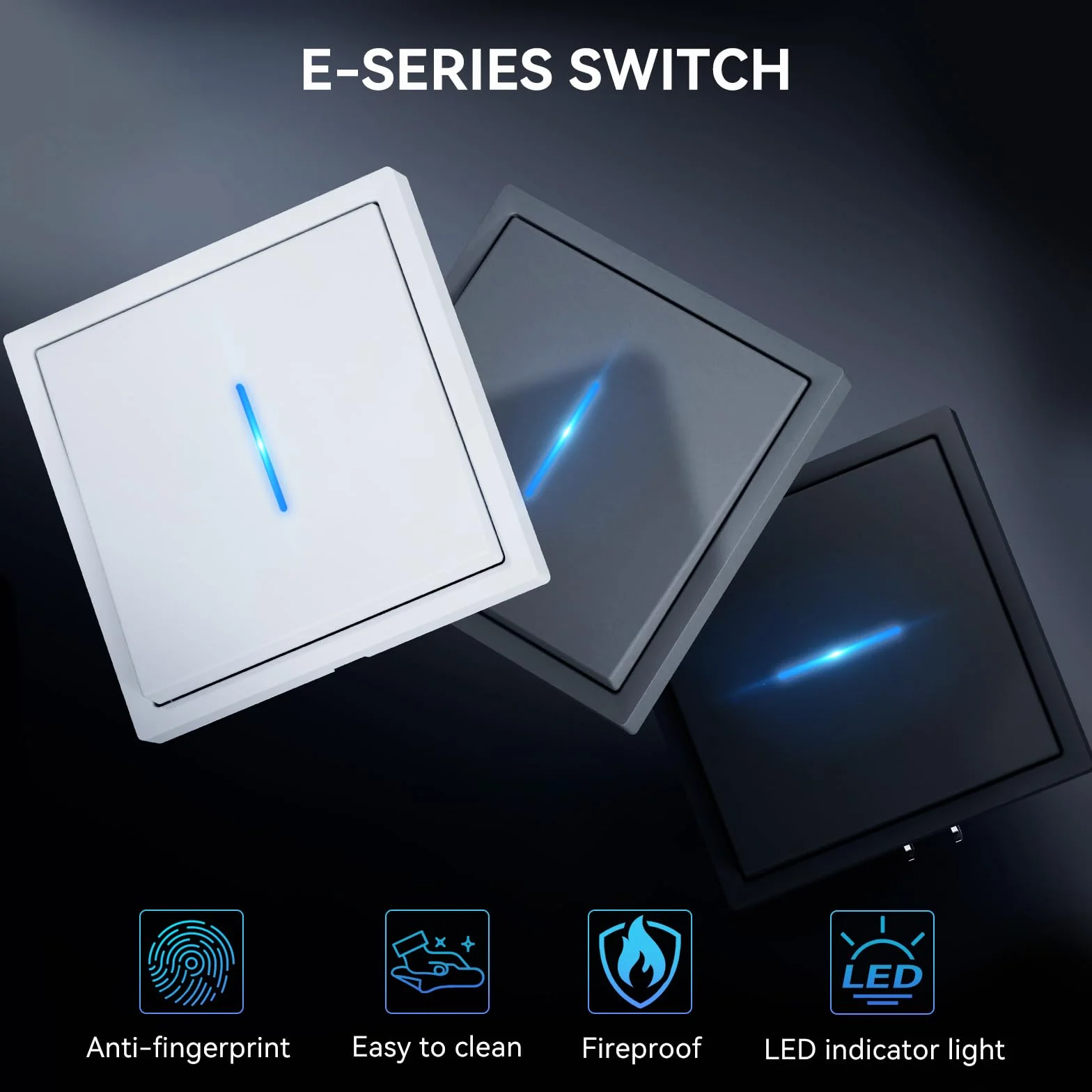 BSEED Włącznik światła podtynkowy 1-drożny z lampką kontrolną LED, rama PC, biały 80x80 mm