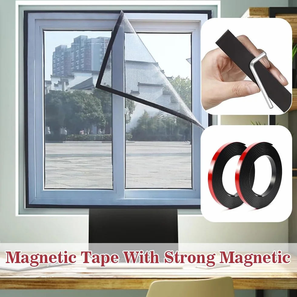 BUZIFU Taśma magnetyczna A+B 3 m x 15 mm, zestaw samoprzylepny do moskitier