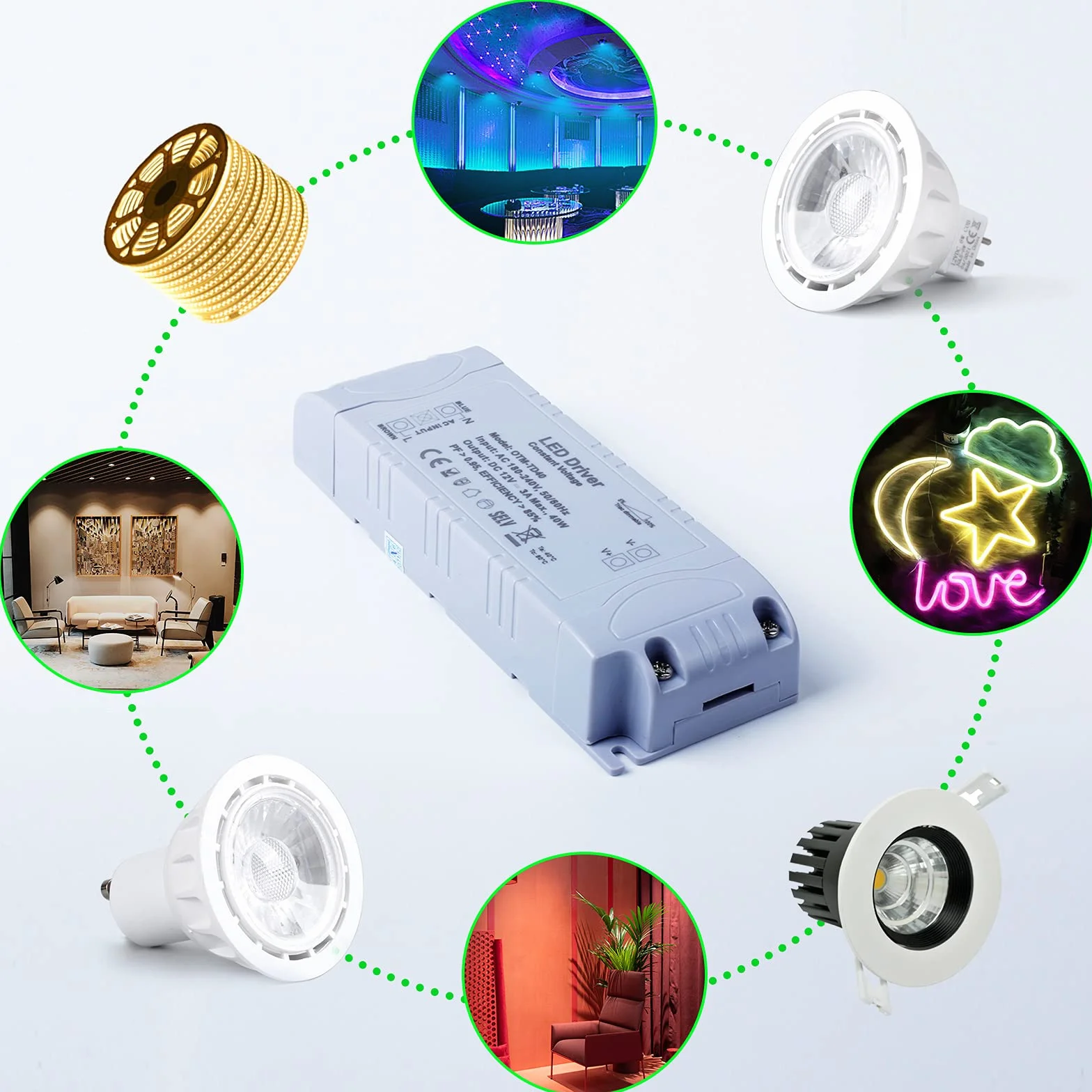 REYLAX Transformator 220 V, 12 V do ściemniania Led, zasilacz 12 V, 3,33 A, 40 W, transformator niskiego napięcia AC na DC, sterownik Led stałego napięcia, do taśm Led i lamp Led