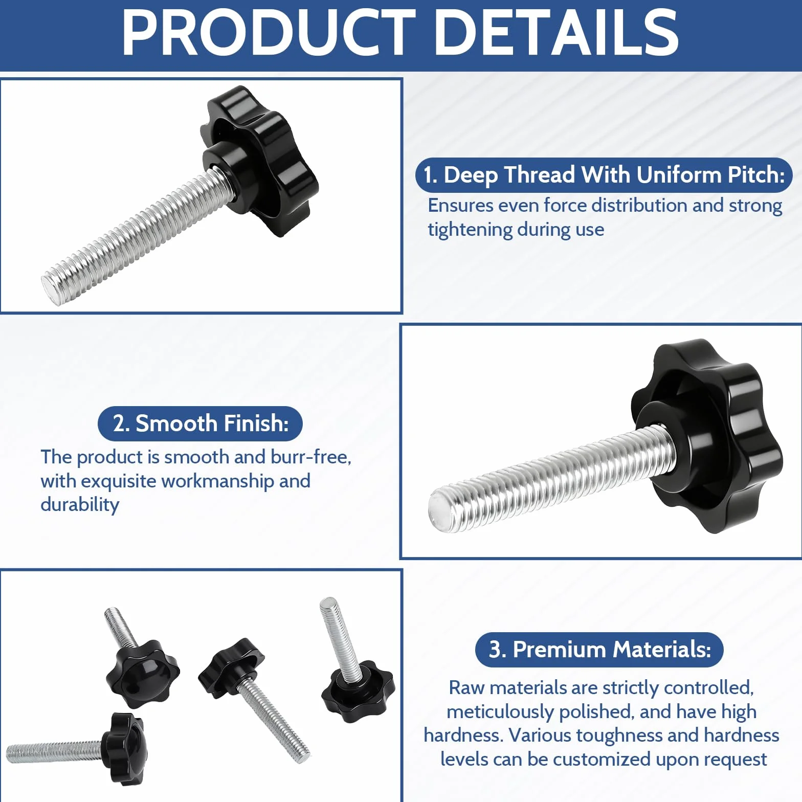 Śruby z uchwytem gwiazdowym M8 x 40 mm nakrętka M8 Star Gałka Screw czarna do budowy maszyn