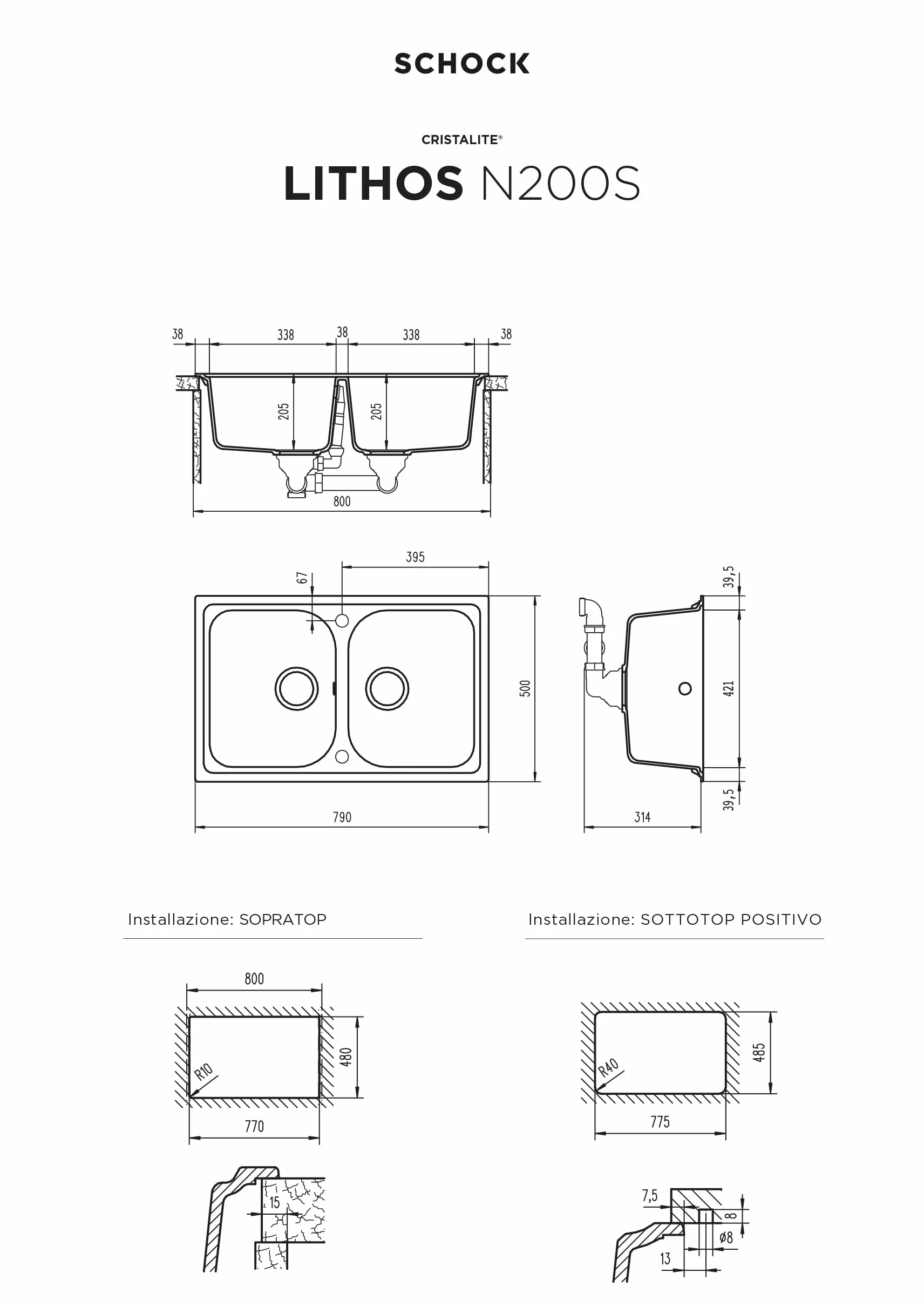 SCHOCK Zlewozmywak kuchenny Lithos 2 małe wanny Cristalite 790 x 500 mm