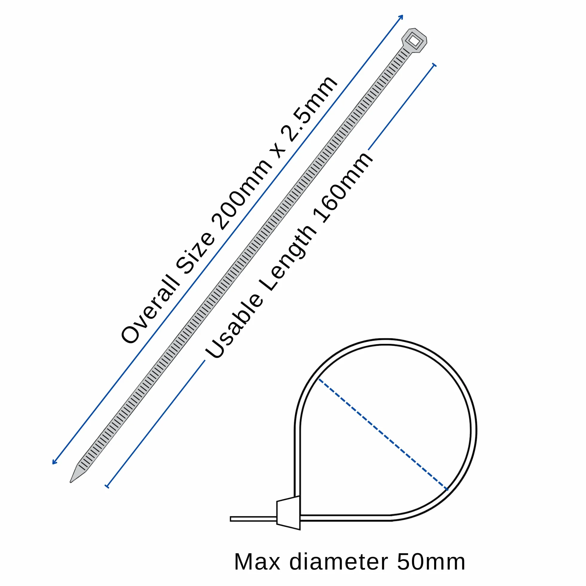 Haus Projekt Szare małe opaski kablowe 200 x 2,5 mm, 100 szt. przemysłowych wielofunkcyjnych małych opasek na zamek błyskawiczny, do użytku wewnątrz i na zewnątrz, zarządzanie kablami, przewody,