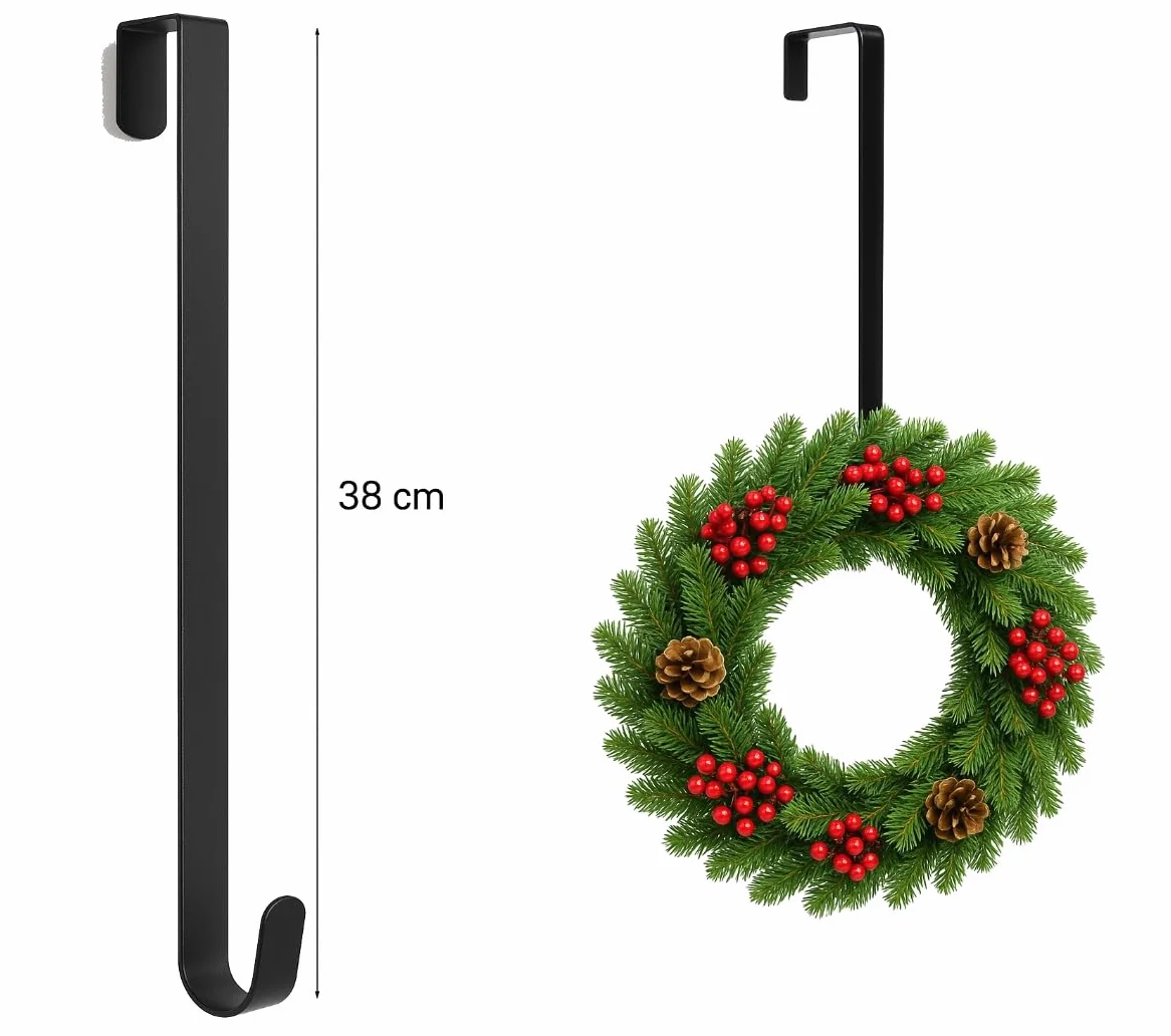 Metalowy Wieszak Na Wieniec 38 cm Hak Na Drzwi Zewnętrzne i Wewnętrzne
