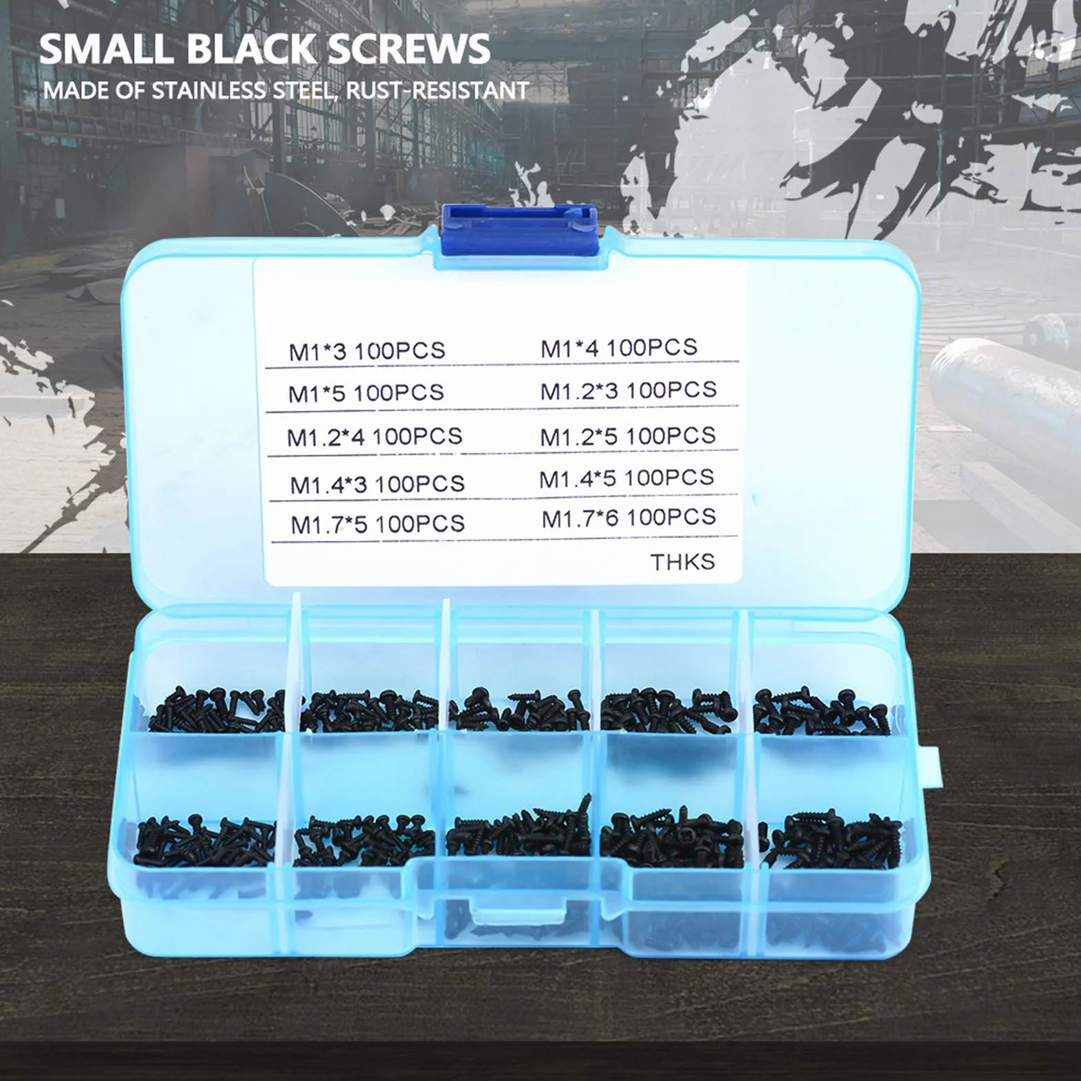 1000-Piece Metric Self-Tapping Screws Assortment Kit M1 M1.2 M1.4 M1.7 Cross Head Screw Set Plastic Storage Container