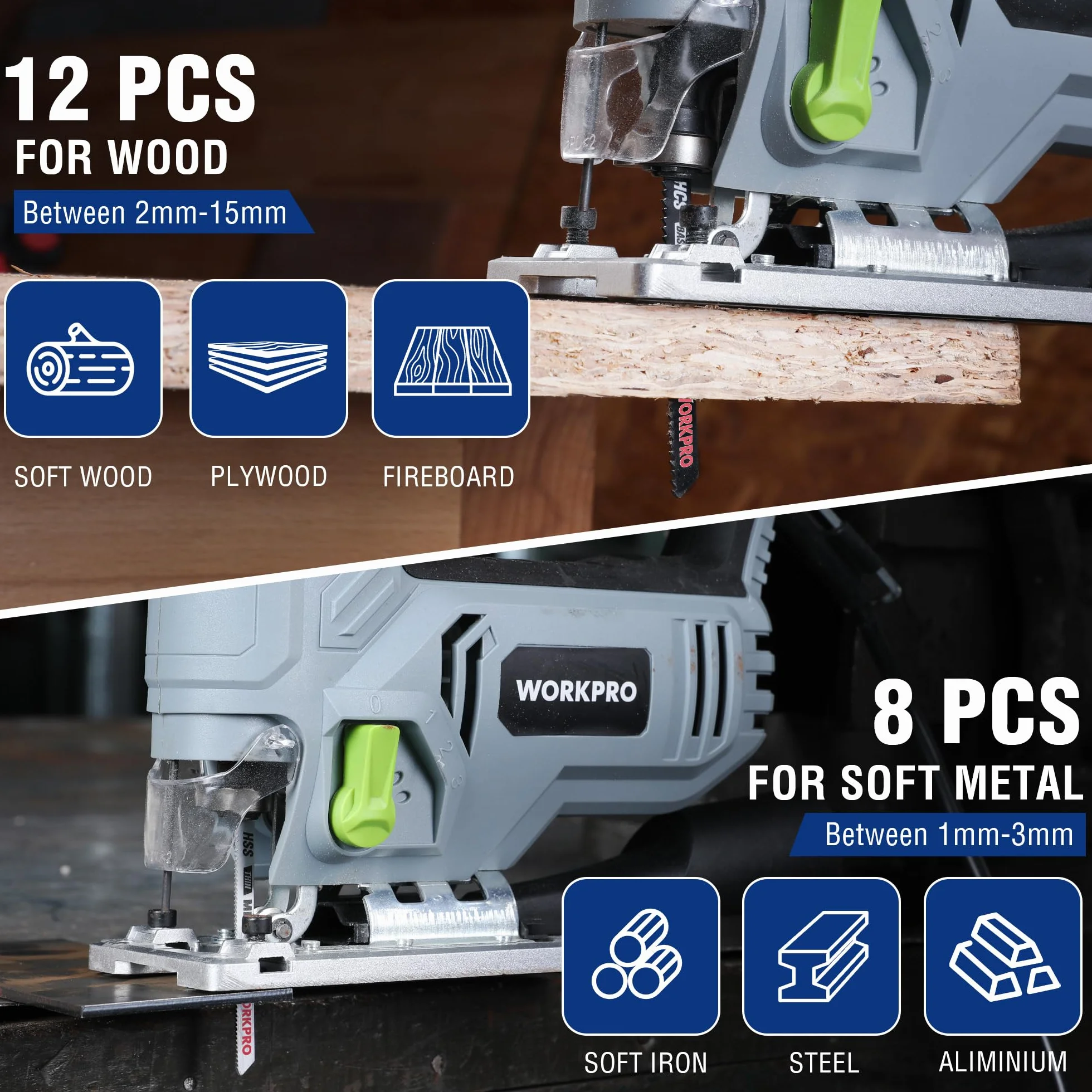 WORKPRO 20-częściowy zestaw brzeszczotów do wyrzynarek T-Shank do drewna i metalu kompatybilne z Bosch Dewalt Ryobi Makita