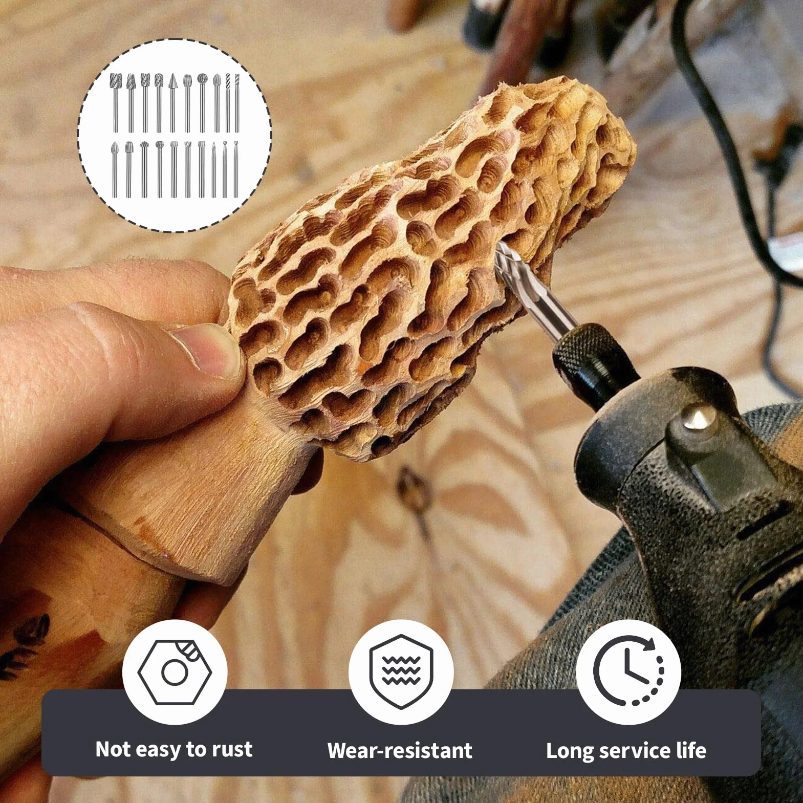 Zestaw 20 frezów obrotowych HSS 3 mm do Dremel, narzędzia obrotowe do rzeźbienia, grawerowania, szlifowania