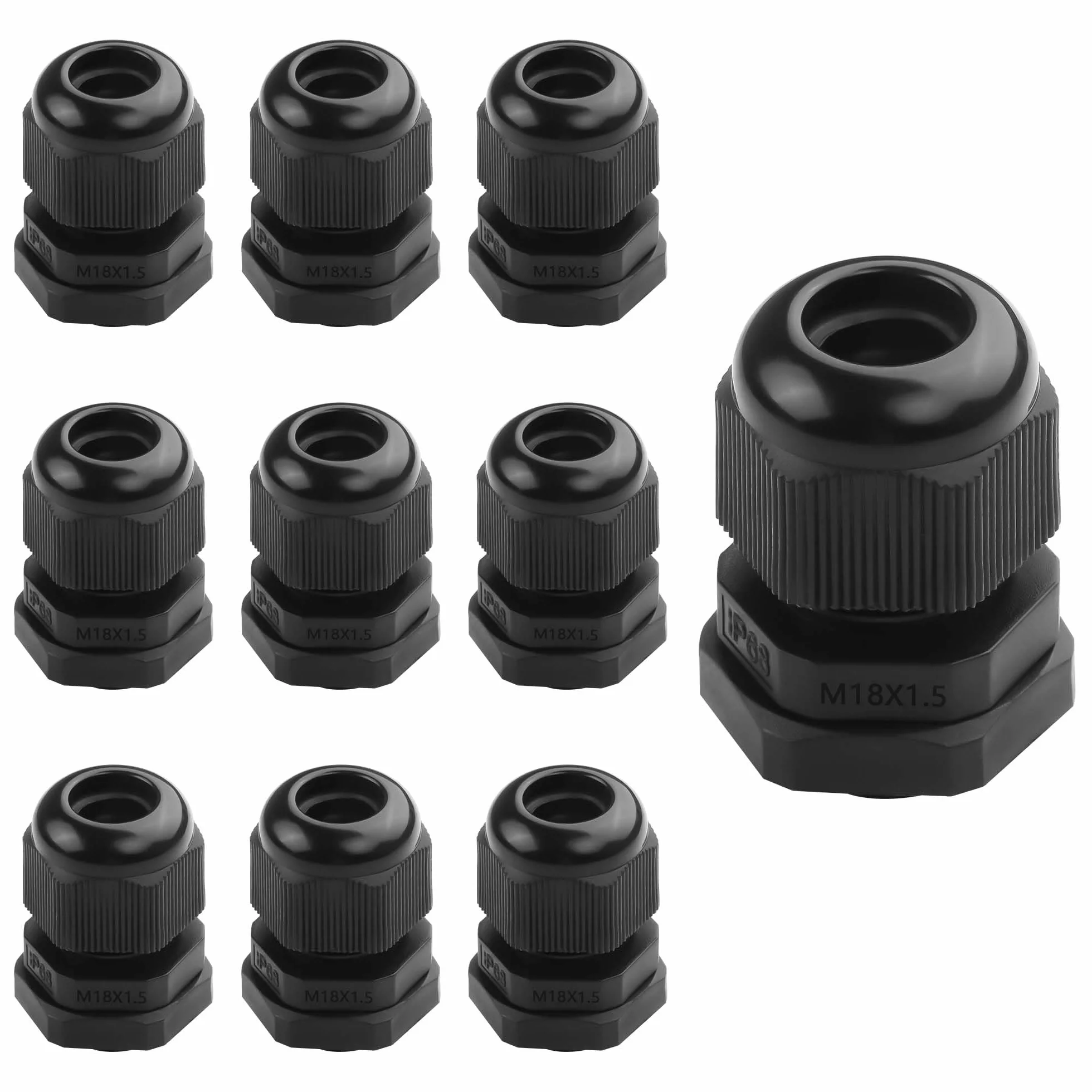 GINTOOYUN 10 szt. M18 x 1,5 dławik kablowy 5 mm-10 mm, wodoszczelny nylonowy przegub, regulowany rowek blokujący z pralką (M18 x 1,5)