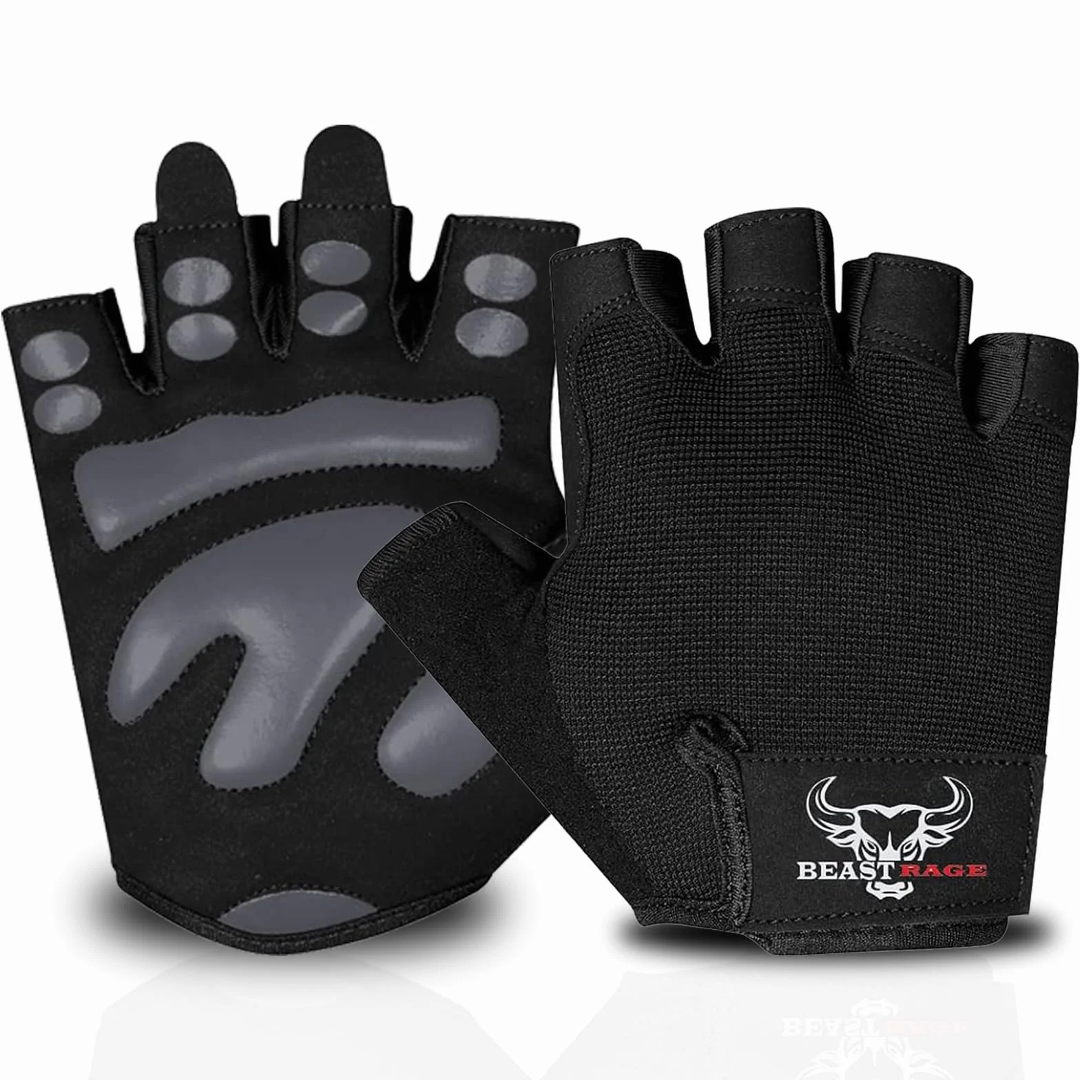 BEAST RAGE Rękawice gimnastyczne do podnoszenia ciężarów, rękawice treningowe, antypoślizgowe, wyściełane, półpalce, podnoszenie ciężarów, rękawice do ćwiczeń, dla mężczyzn i kobiet
