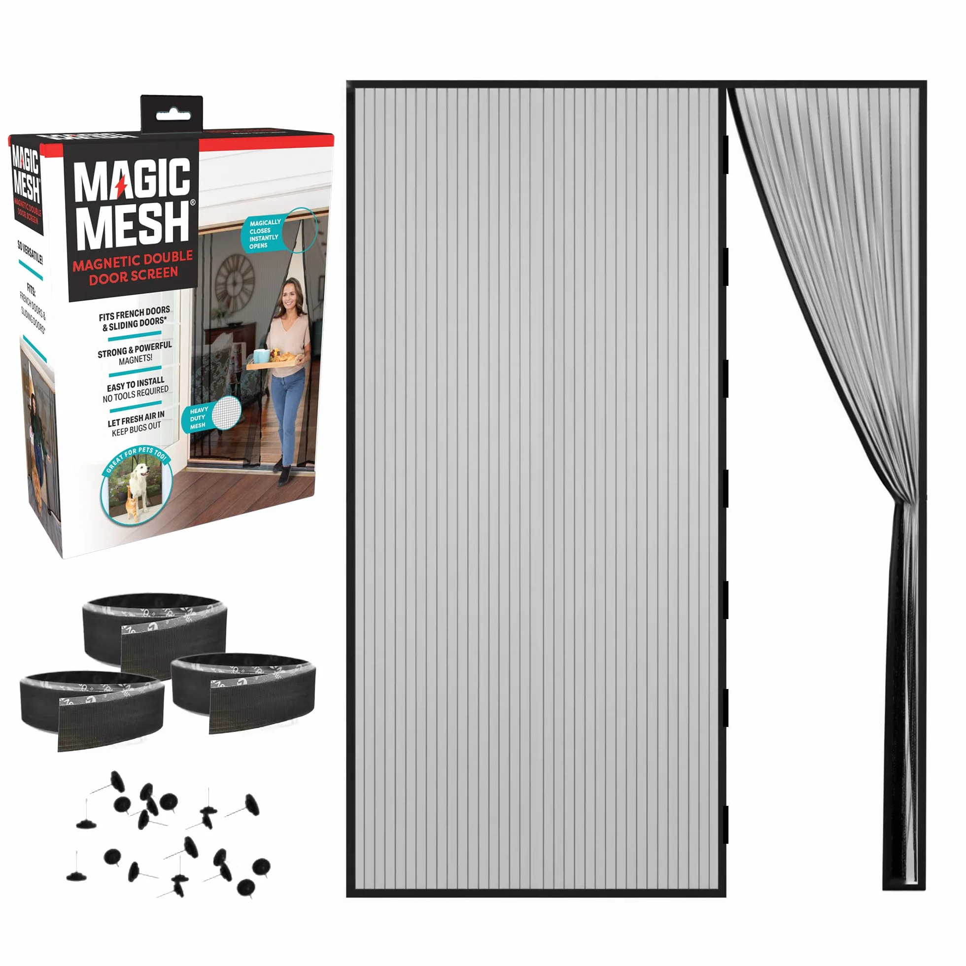 Magic Mesh Podwójne drzwi - drzwi z ekranem magnetycznym bez użycia rąk, pasują do drzwi francuskich i przesuwnych 190 cm x 210 cm