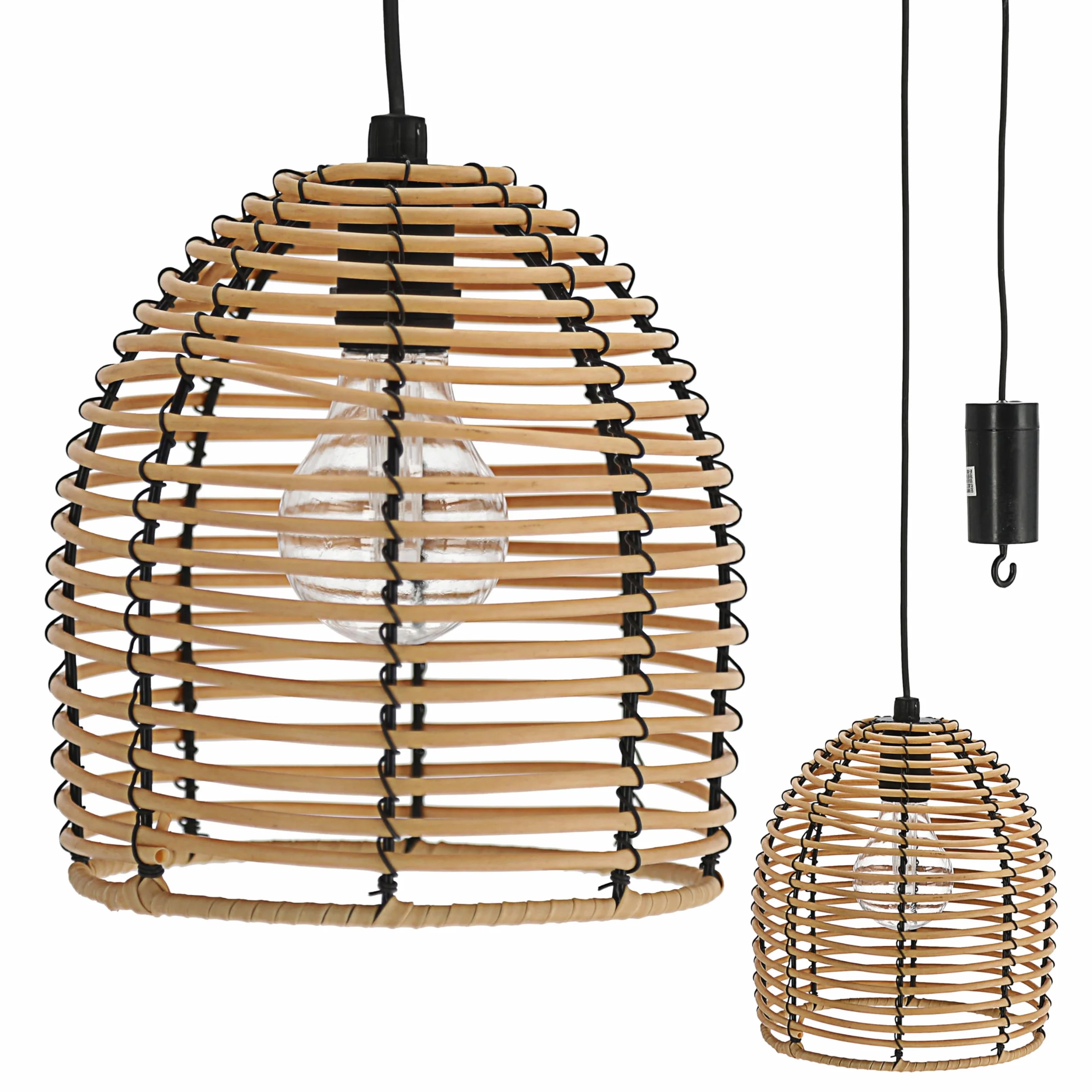 Lampa rattanowa LED, zasilana bateriami, 16 x 18 x 16 cm, ciepła biel, przewód zasilający 80 cm, lampa wisząca z funkcją timera, nadaje się do użytku na zewnątrz