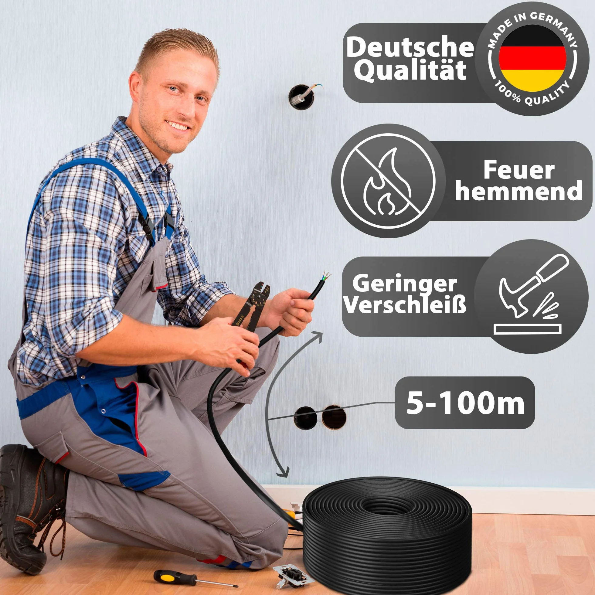 MAS-Premium® NYY-J 3x6 mm² 20 m Ziemny Kabel Elektryczny Zasilający