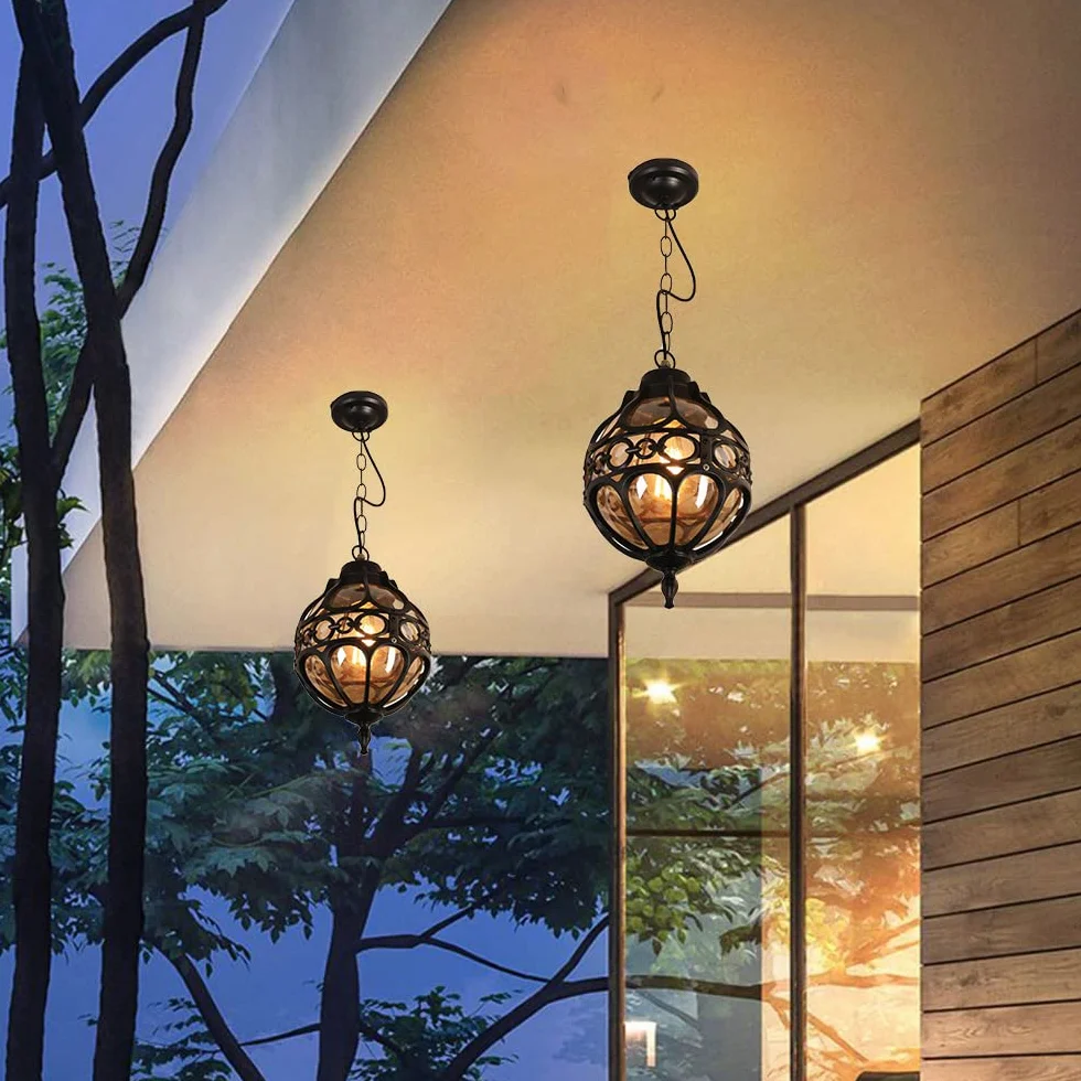 Rustykalna lampa wisząca zewnętrzna metalowa czarna IP65 wodoszczelna E27 retro sufitowa aluminiowa