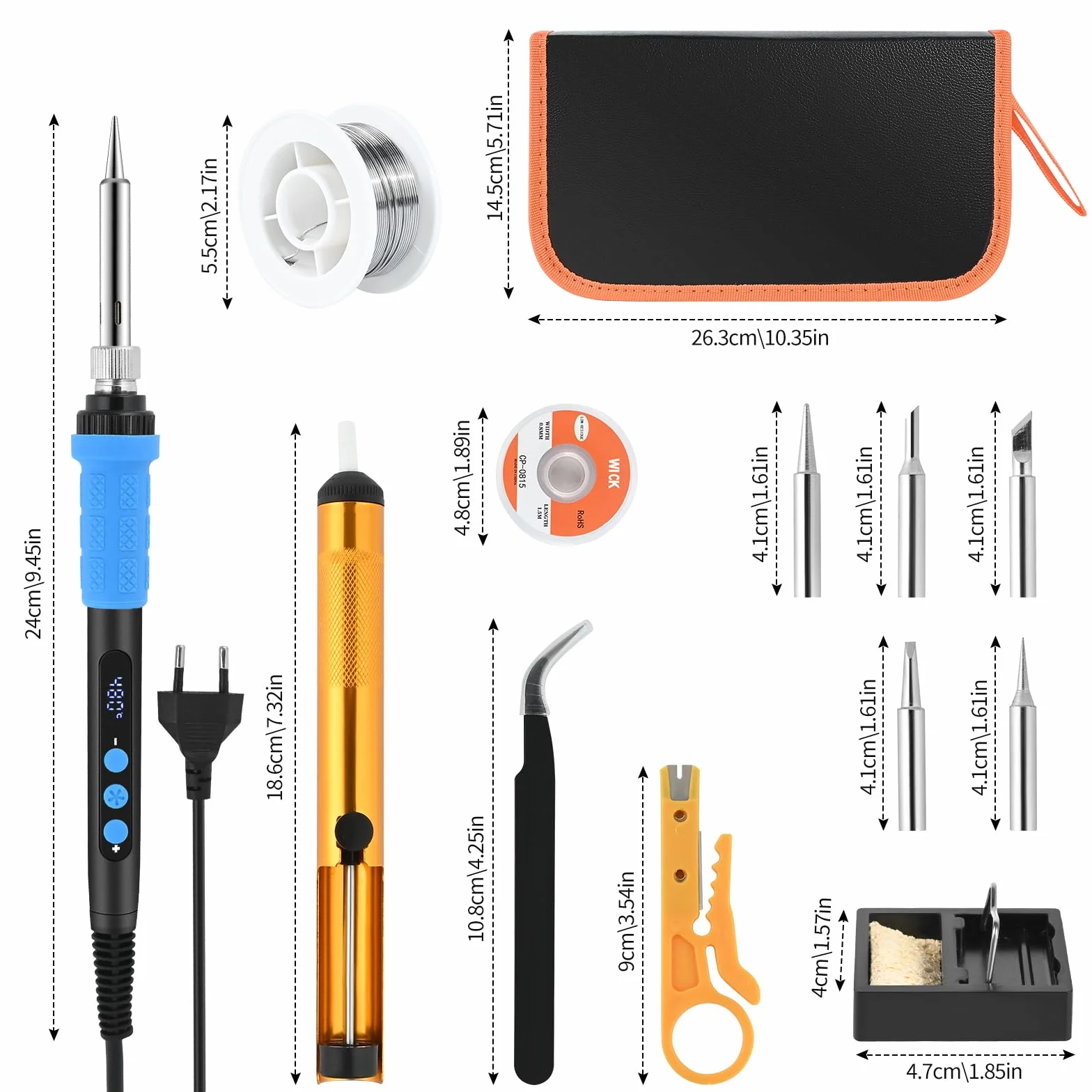 Zestaw lutownicy 80 W z wyświetlaczem LCD, regulowaną temperaturą 180-480°C, 5 końcówek, stojak, pompa