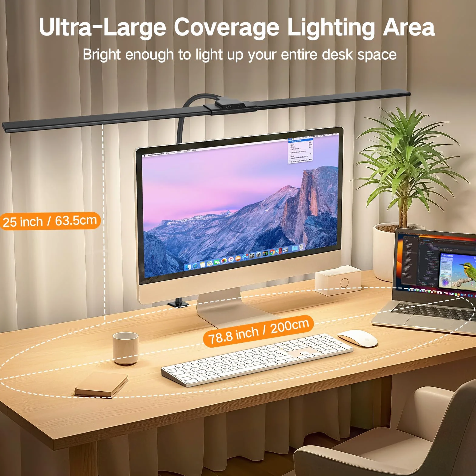 OUTON 85,5 cm Podwójna Głowica LED Lampa Biurkowa 24W Dotykowe Sterowanie Ochrona Oczu Czarna