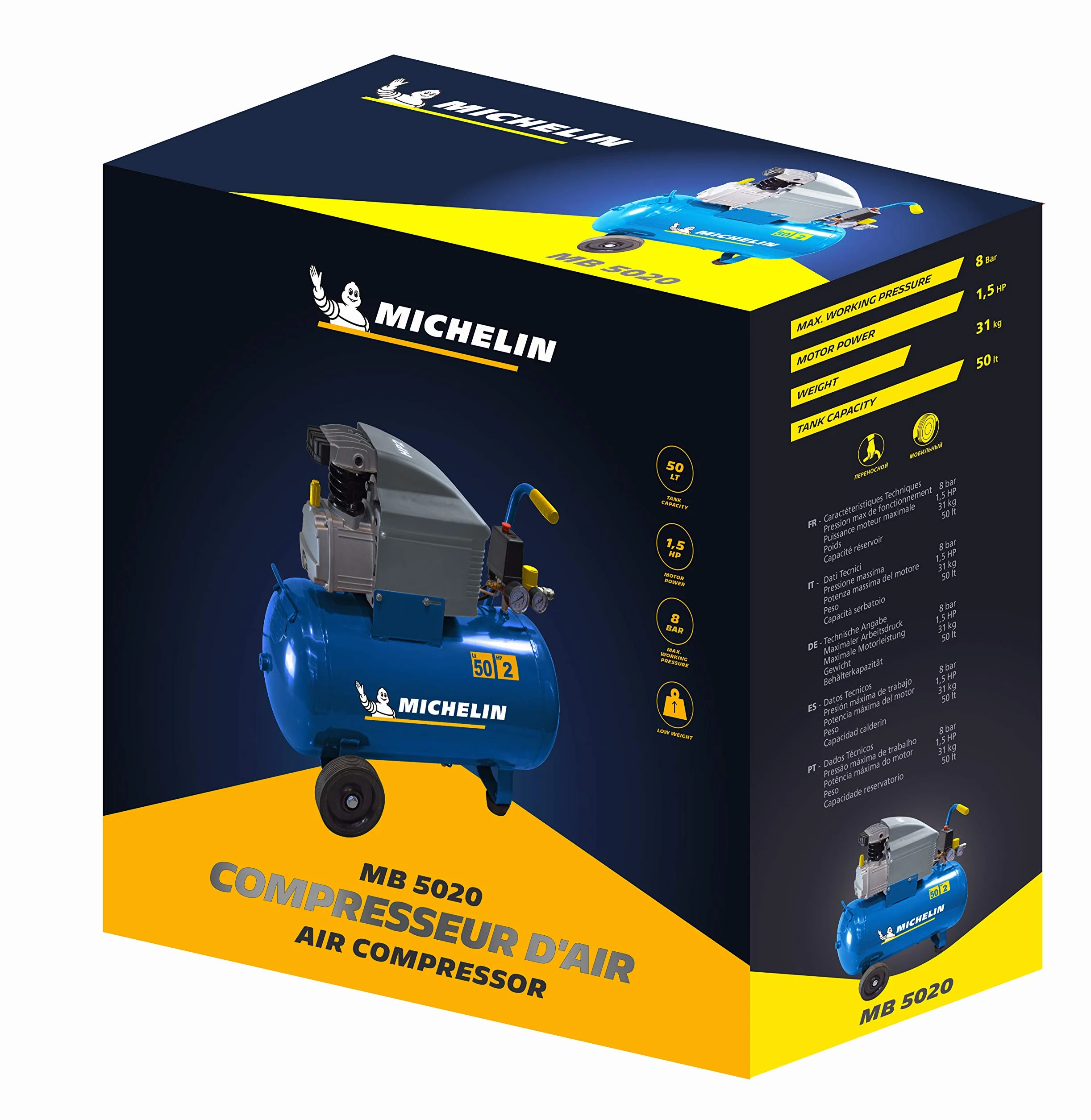 Michelin Kompresor 50 l MB 5020, 8 bar, 2 KM, olejowy