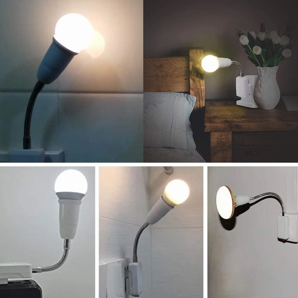 Akynite Reflektor E27 z przełącznikiem kuchennym, elastyczny bezprzewodowy uchwyt E27 z ramieniem, AC 230 V, adapter do wewnętrznej lampy ścianowej, szafka nocna