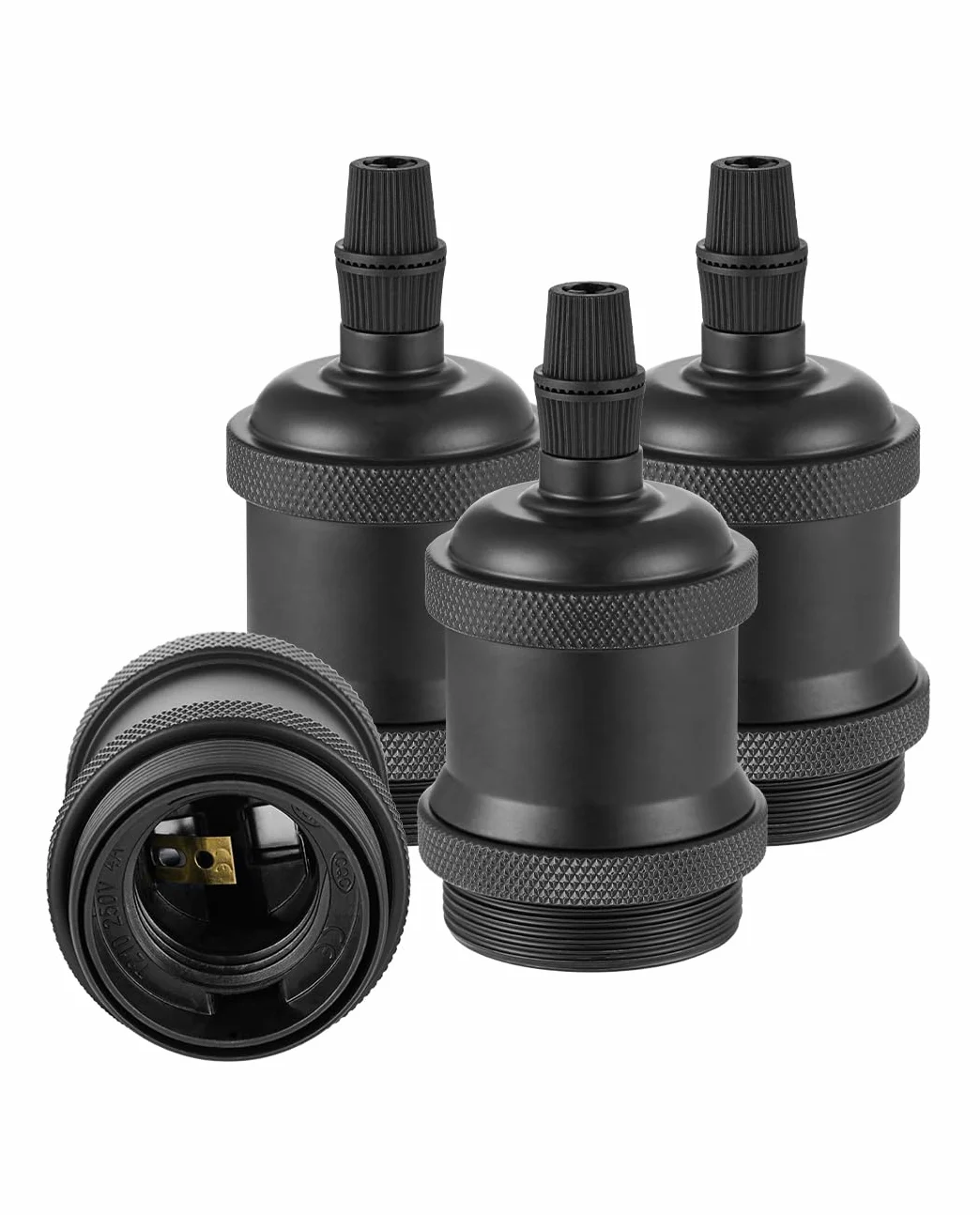 Vecys 4 Sztuki E27 Gniazdo Lampy Vintage Brązowy Adapter Edison Retro Adapter Oprawki Lampy do Żarówek Vintage Lampa Wisząca (Czarny)