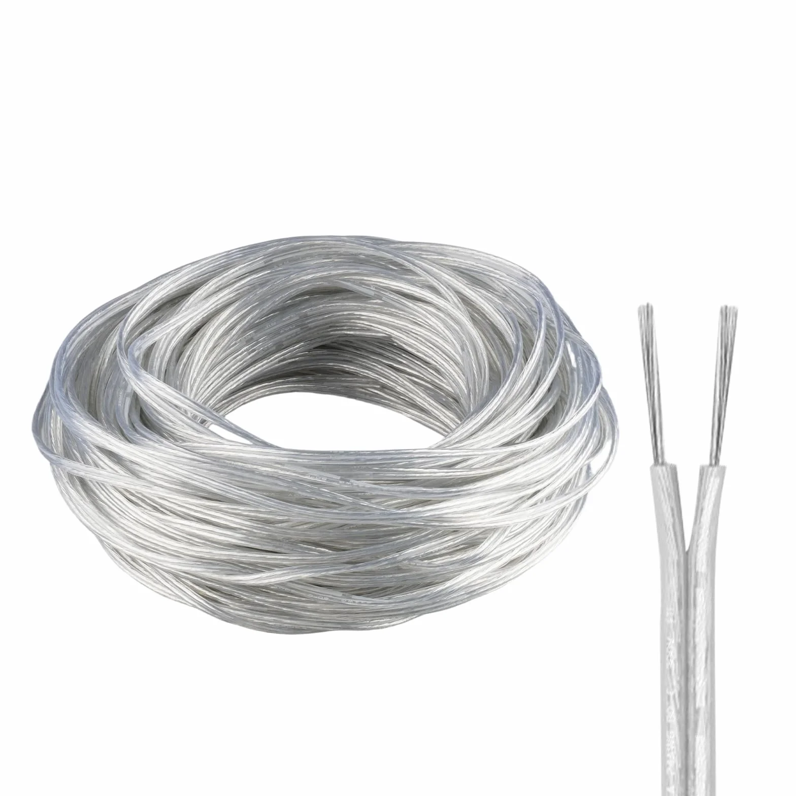 Przezroczysty kabel 15 m, 2 żyły PCW, elastyczny kabel, 24 AWG PCW, przezroczysty kabel elektryczny, średnica zewnętrzna 1,8 x 3,6 mm, do urządzeń gospodarstwa domowego o niskim zużyciu
