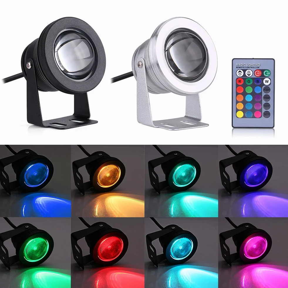 OÅwietlenie podwodne 12V 10W z pilotem, diody LED multi RGB Wodoodporne oÅwietlenie LED Lampa staw ogrodowy, podwodne oÅwietlenie zmieniajÄce kolor na basen, akwarium, fontannÄ (czarne)