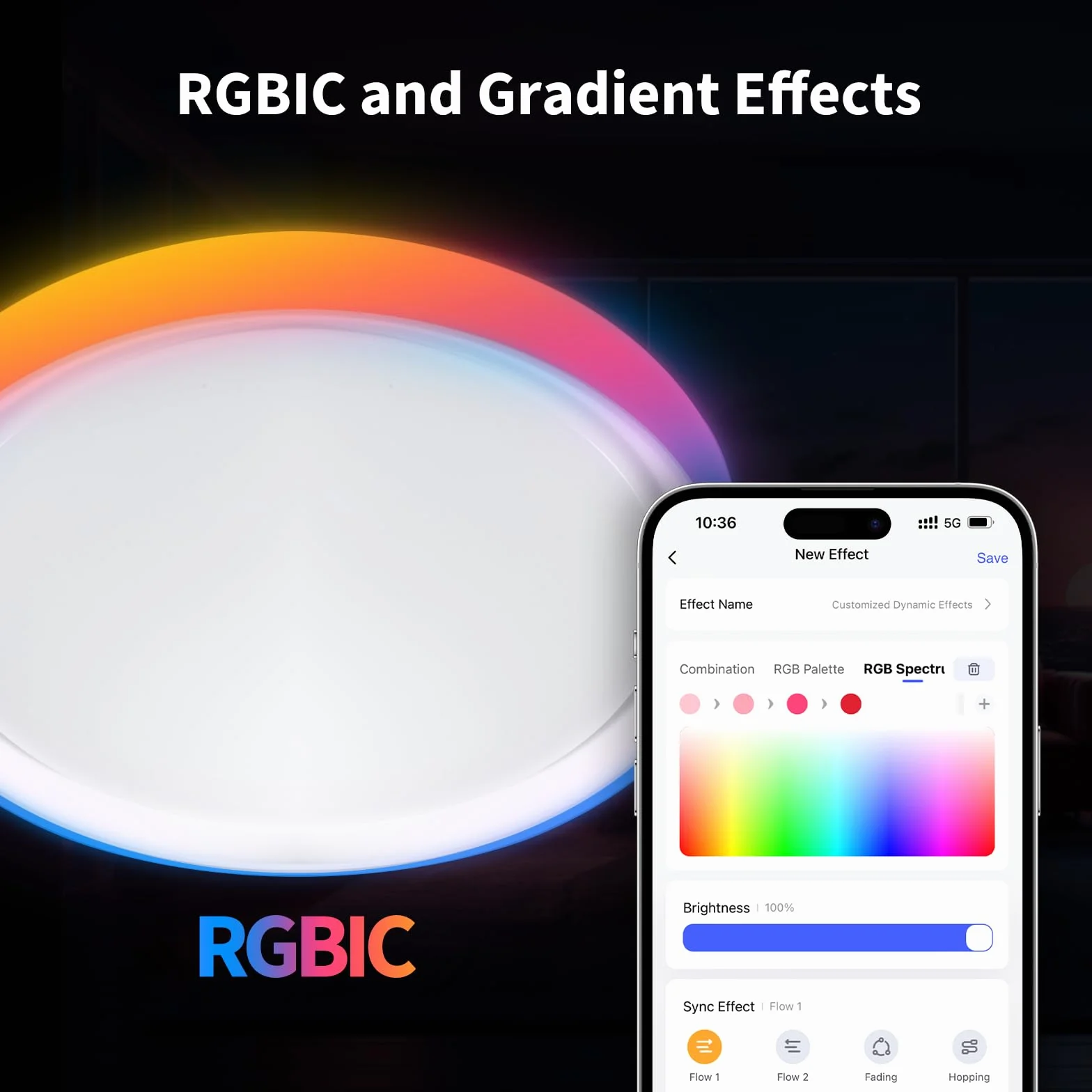 Aqara LED Lampa Sufitowa T1M, Matter, RGB + IC z Efektami Gradientu i 16 mln Kolorów, 40W 3450lm, 2700-6500K Biały Przestrajalny