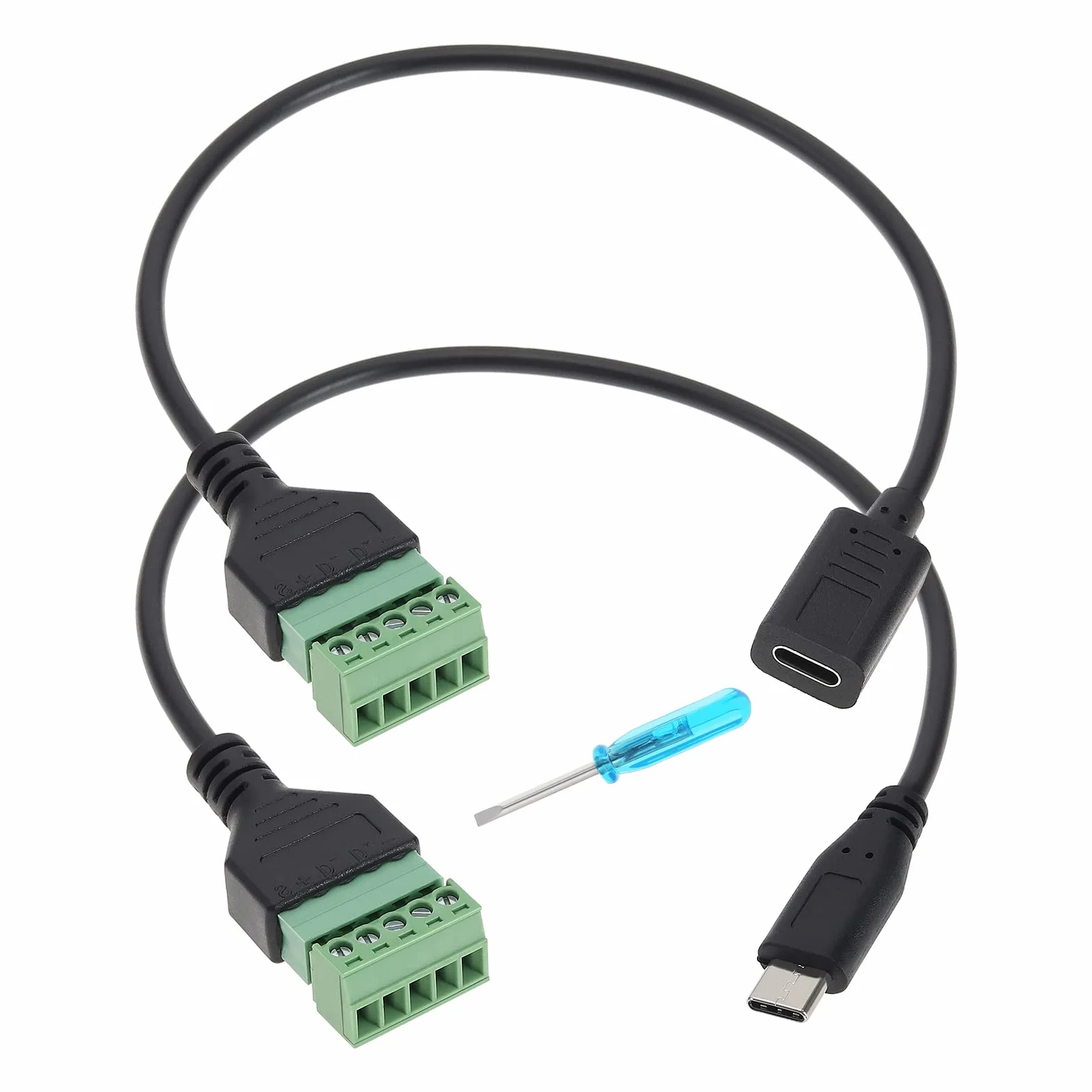 2 szt. Złącze zaciskowe USB C bezszwowe, wtykowe typu C, męskie/żeńskie, 5-pinowe listwy zaciskowe śrubowe, adapter do ładowania i przedłużanie transmisji danych