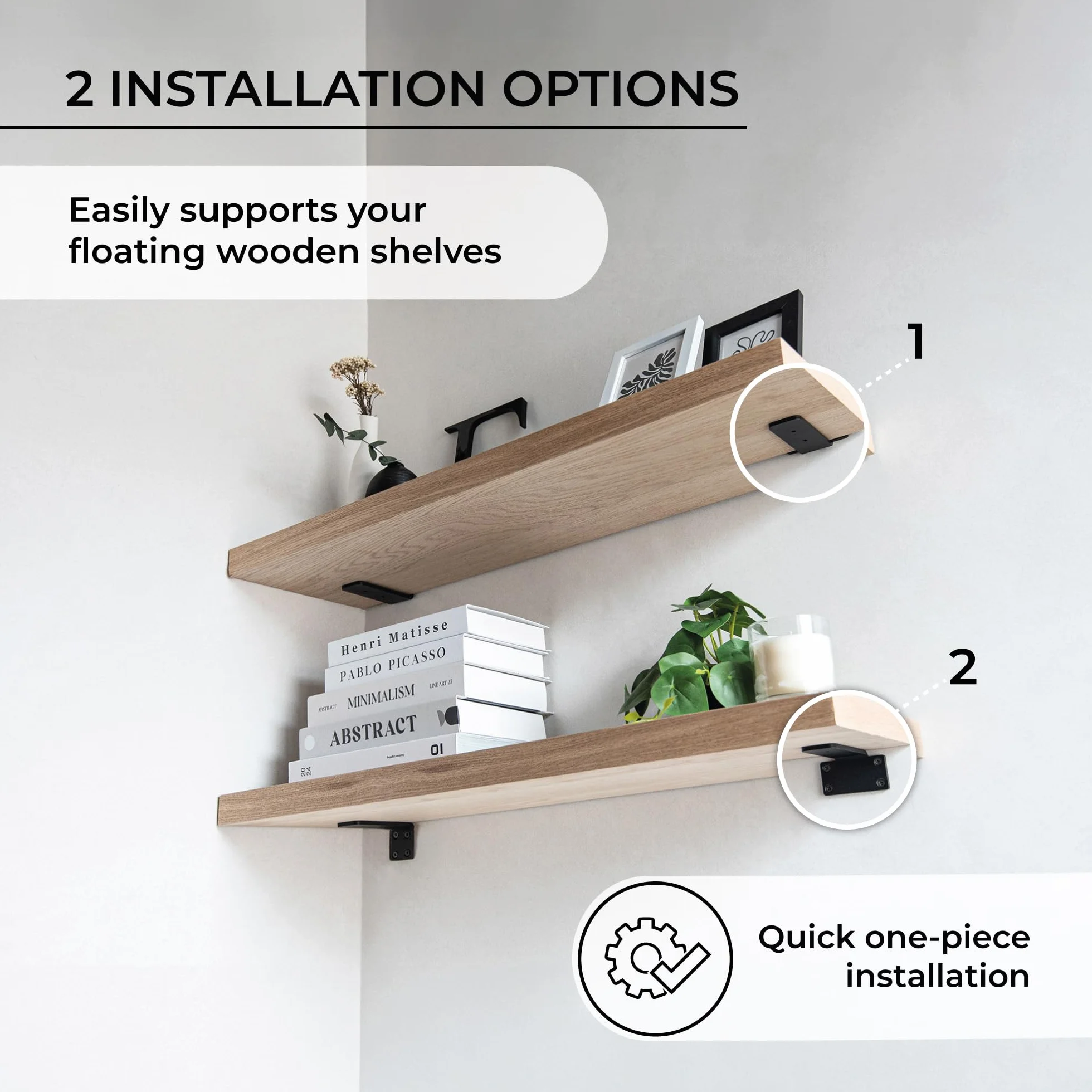 MILUKA Pack 4 L-shaped Wall Brackets 10 cm Heavy Duty Steel 70 kg Black Industrial Design