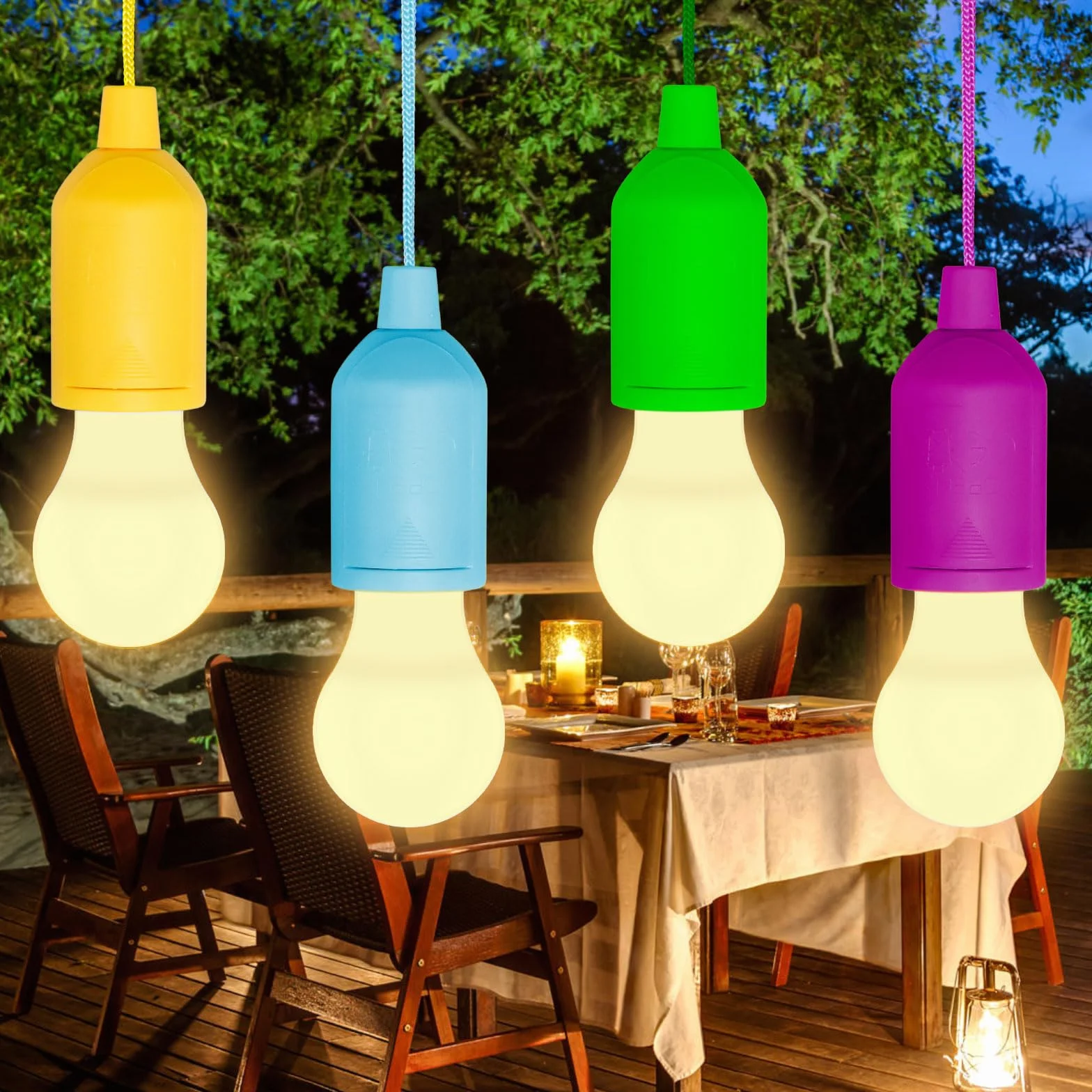 Żarówki LED na baterie 4-pak przenośne lampki ze sznurkiem ciepła biel