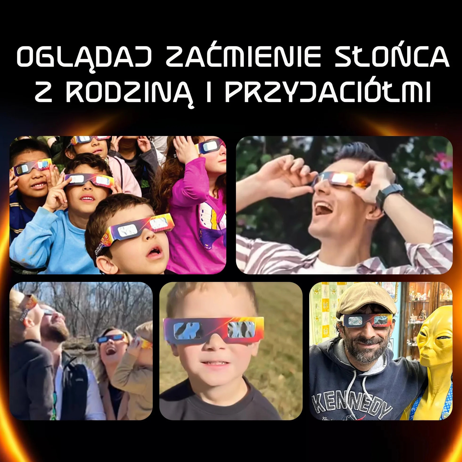 Okulary do zaćmienia Słońca AAS 2026 certyfikat ISO CE 12 szt.