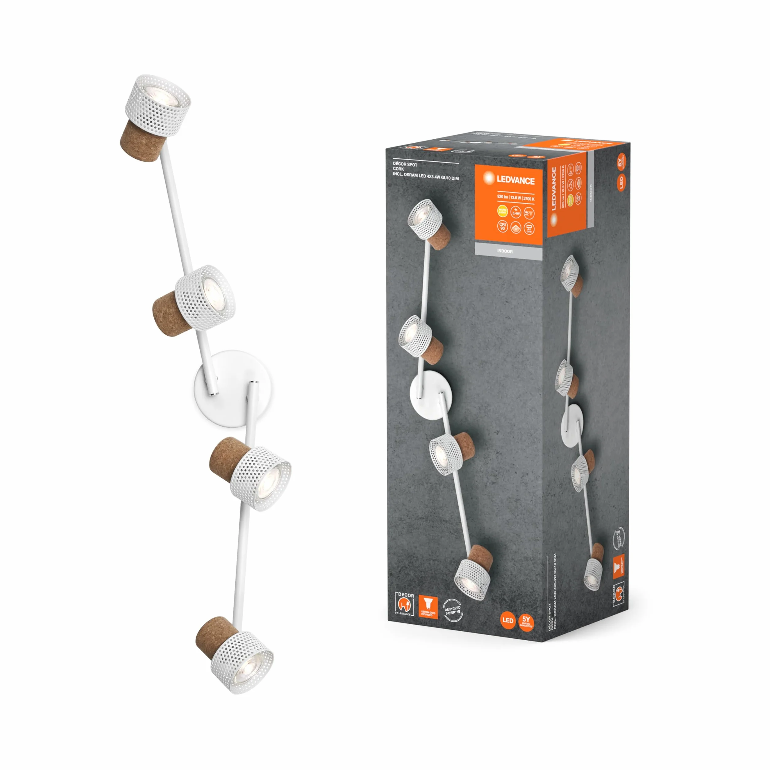 LEDVANCE DECOR SPOT CORK 4x3.4W 927 GU10 WT LEDV 13,6 W biały