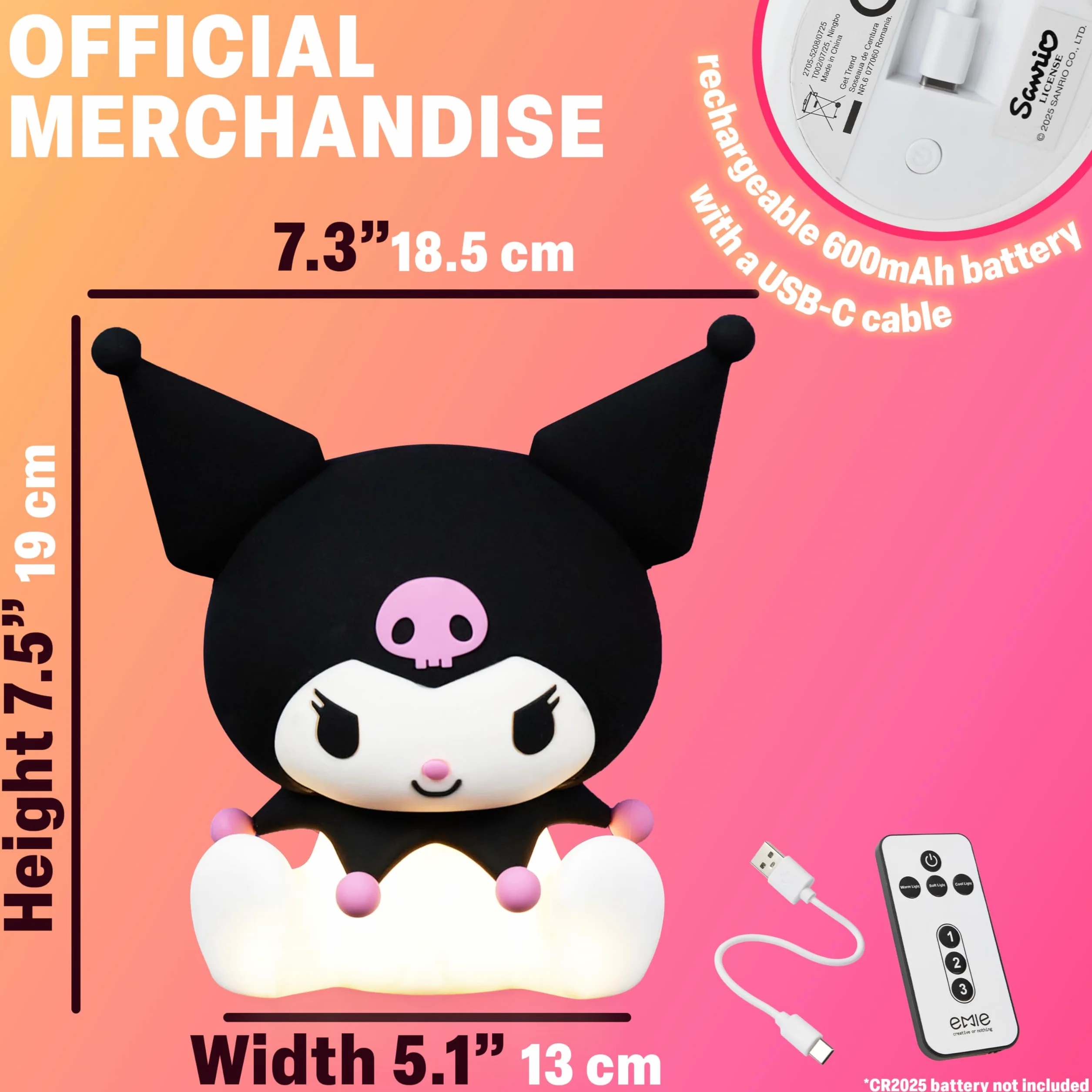 Sanrio Hello Kitty Kuromi Silikonowa Lampka Nocna LED 3D dla Dzieci i Dorosłych
