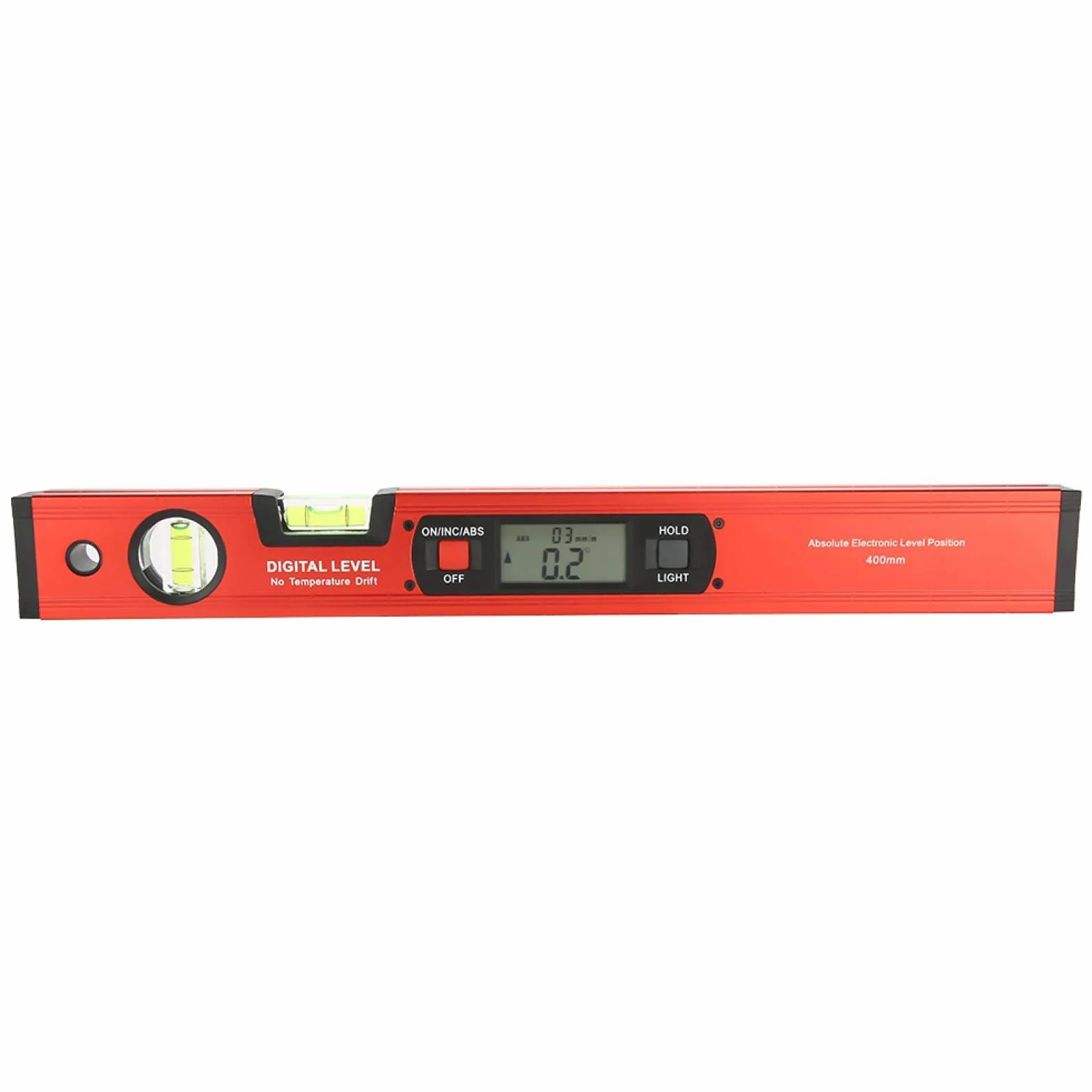 Cyfrowy kątomierz LCD poziomica 4 x 90° z magnesami czerwona