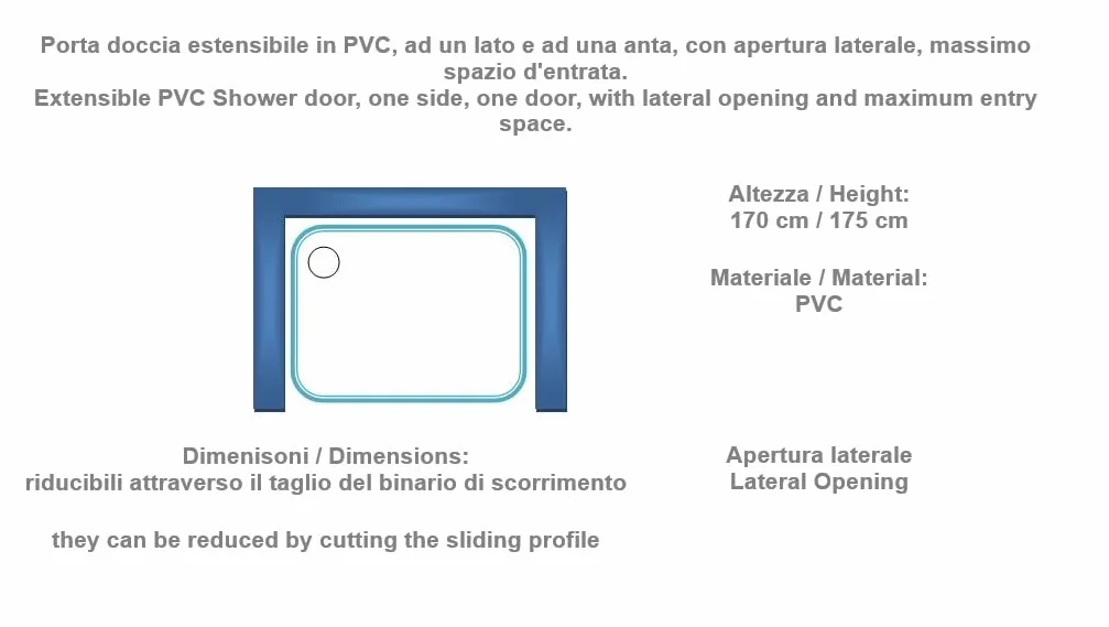 Składane drzwi prysznicowe PCW biały 100x175 cm otwór boczny