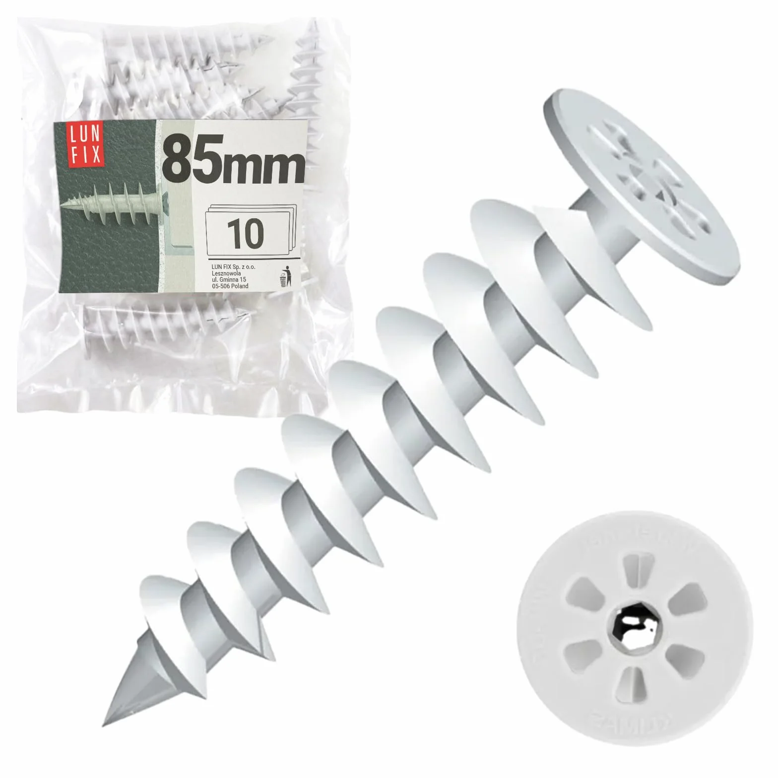 Kołki rozporowe do izolacji 85 mm z poliamidu, talerze 28 mm, do śrub 4,5 mm, 10 sztuk Lun Fix