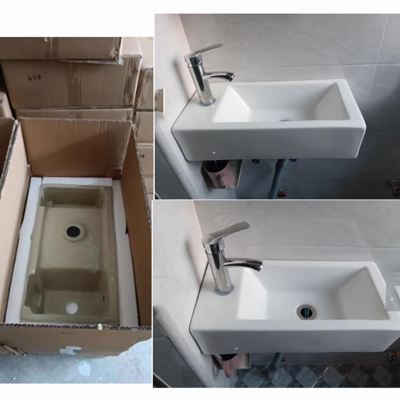 Porcelanowy ceramiczny zlew narożny montowany na ścianie biały 340*270 mm