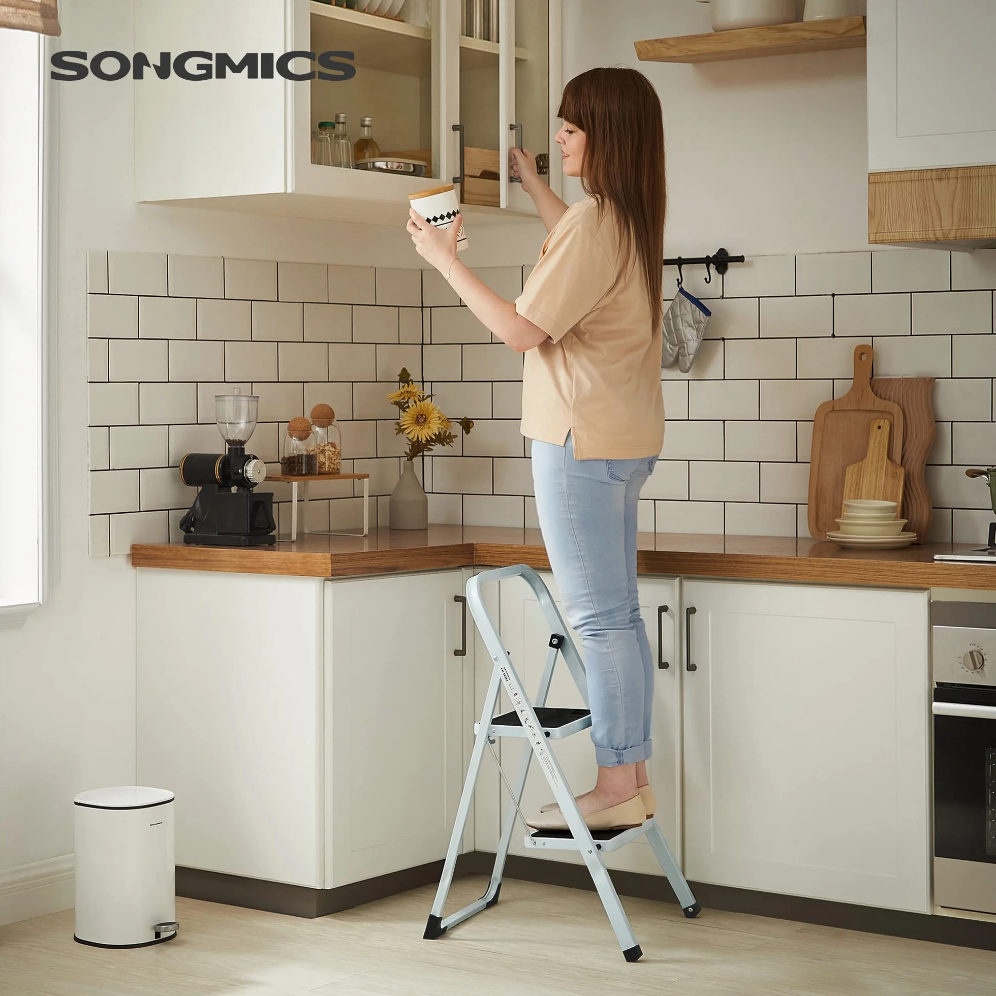 SONGMICS Drabina składana 2-stopniowa 150 kg 240 cm GSL12WT