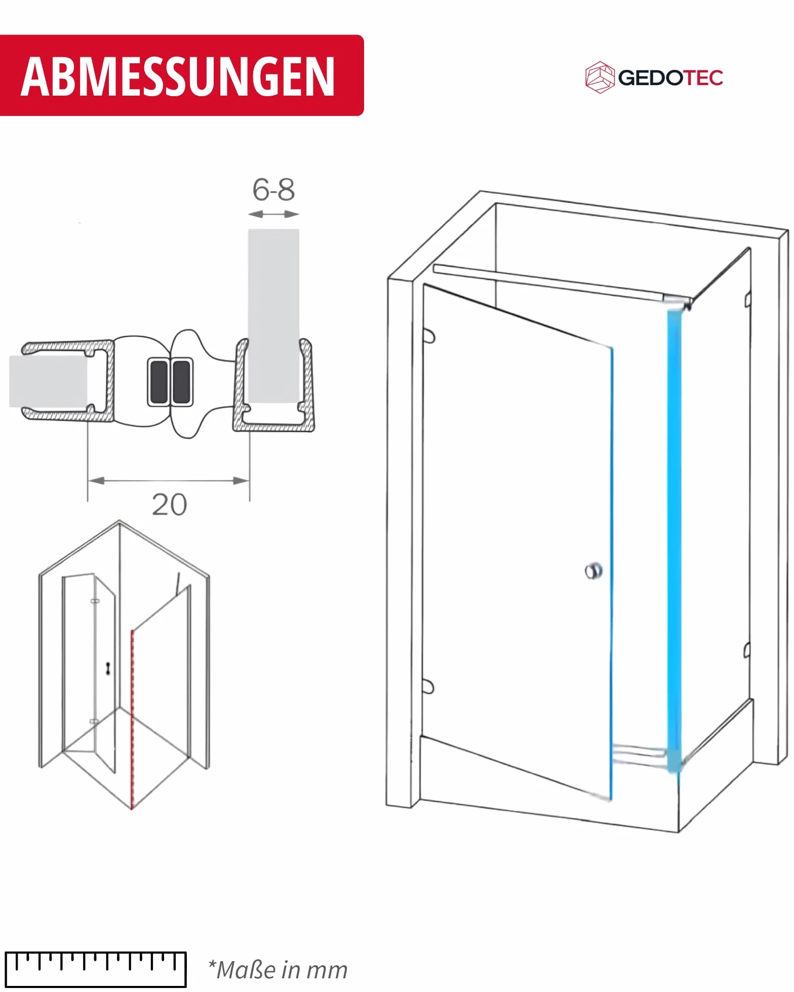 Gedotec Magnetyczna uszczelka do drzwi prysznicowych 90° narożna PCW 2 m odporna na wodę 1 para