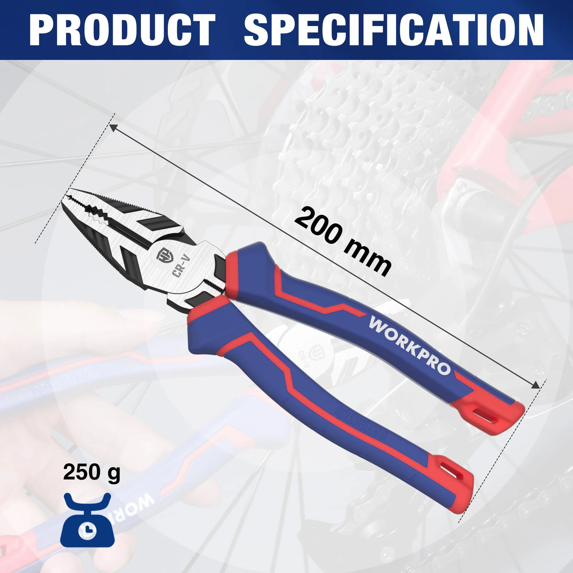 WORKPRO Szczypce kombinowane 200 mm Cr-V Linesman
