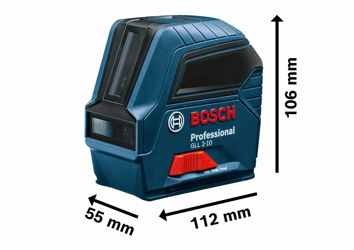 Bosch Professional Laser liniowy GLL 2-10, czerwona wiązka, zasięg 10 m, zestaw z bateriami AA i pokrowcem