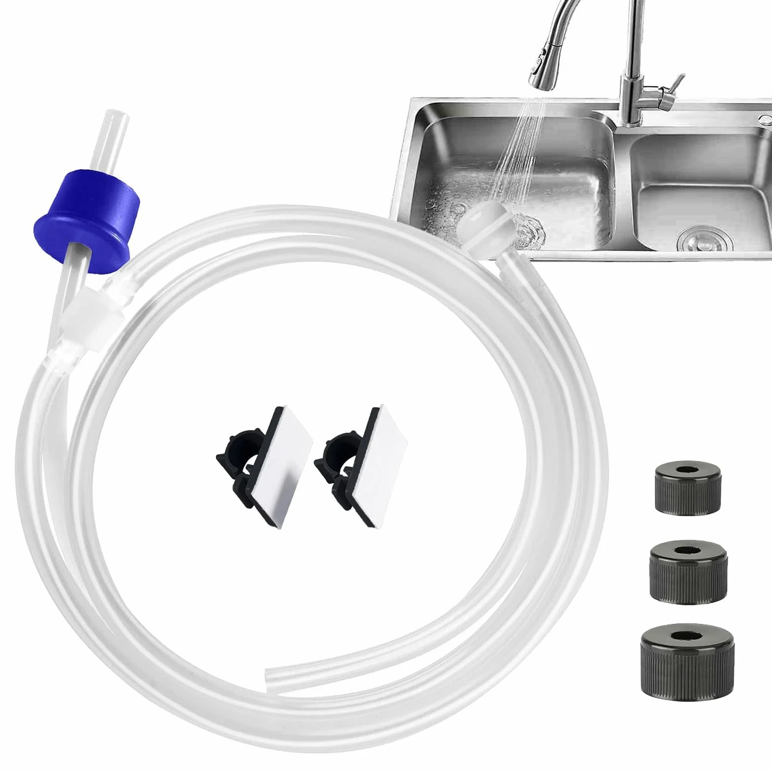 Sink Soap Dispenser Tube Kit with Check Valve, 12.9/10.9/3.7 Inches, Soft Flexible Tube, White
